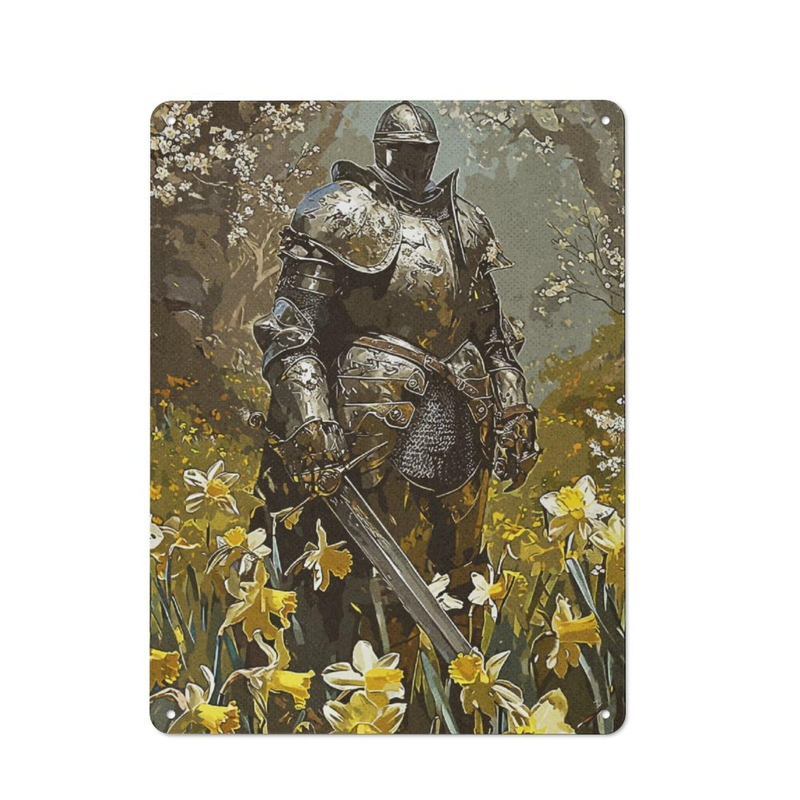 Junmoney Swordsman Armor Tin Sign 40X30cm For Living Room Wall, Rustic Wall Decor, For Living Room Decor Lovers