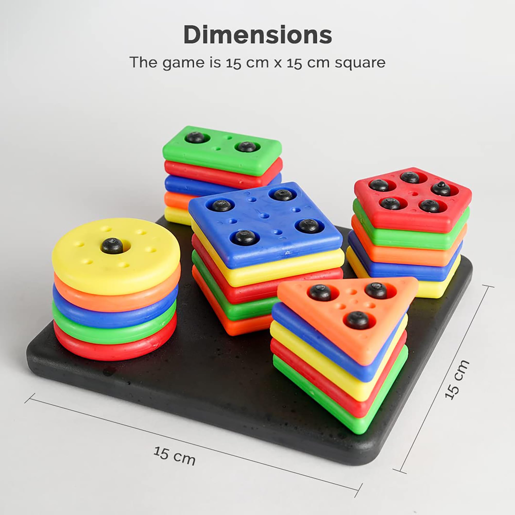 RAINBOW RIDERS® Square Shape Stacker Puzzle Game for Kids Geometric Shapes Circle Triangle Rectangle Square Pentagon Sorting & Stacking Educational Toy Shapes & Colour Recognition