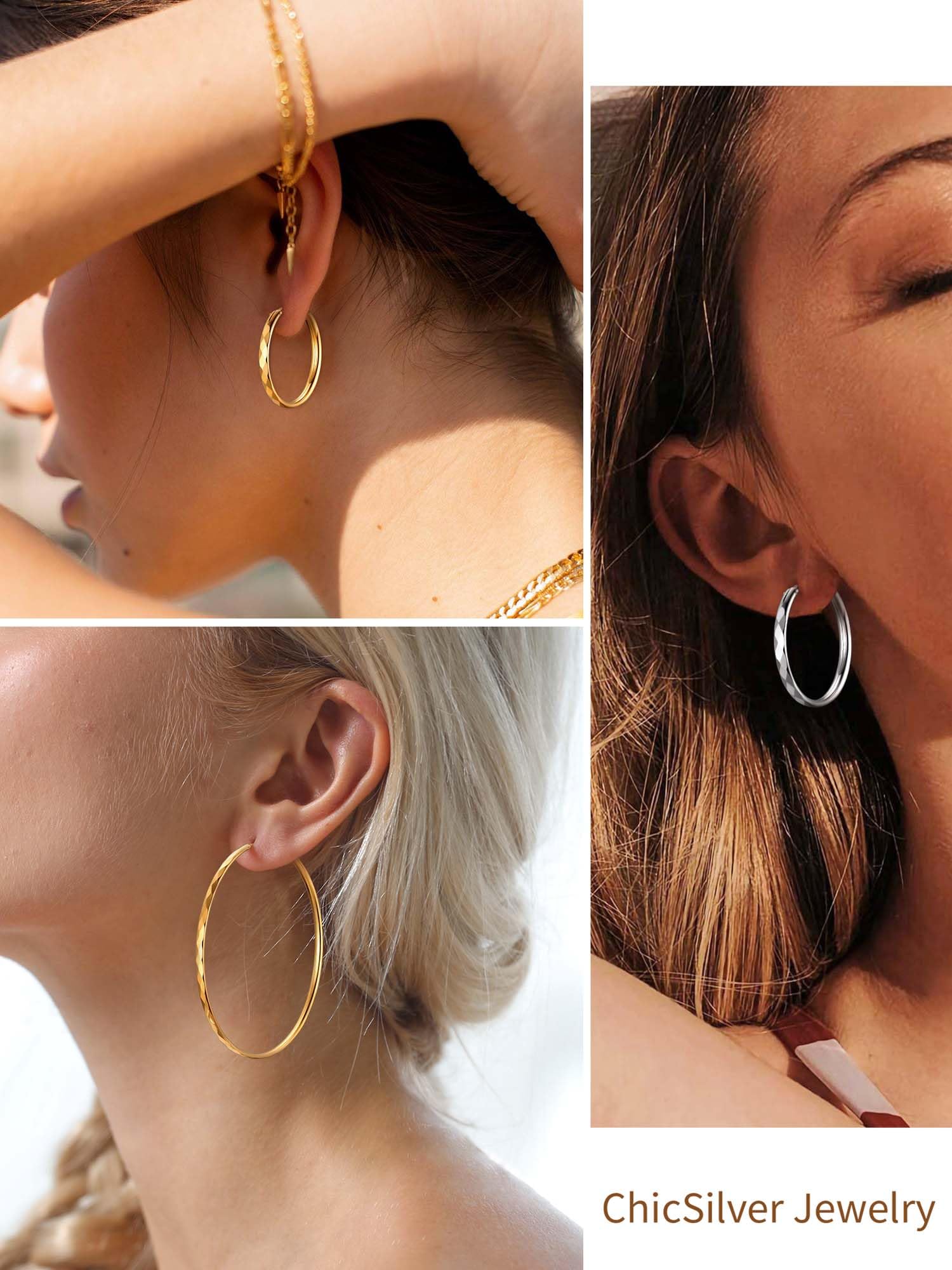ChicSilver Pendientes Aros Mujer Plata de Ley 925 Pendientes Finos Pequeños Medianos Grandes 30/50/70 MM Pendientes Hipoalergénicos Oreja Joyerías Deliciosas Madre Pareja