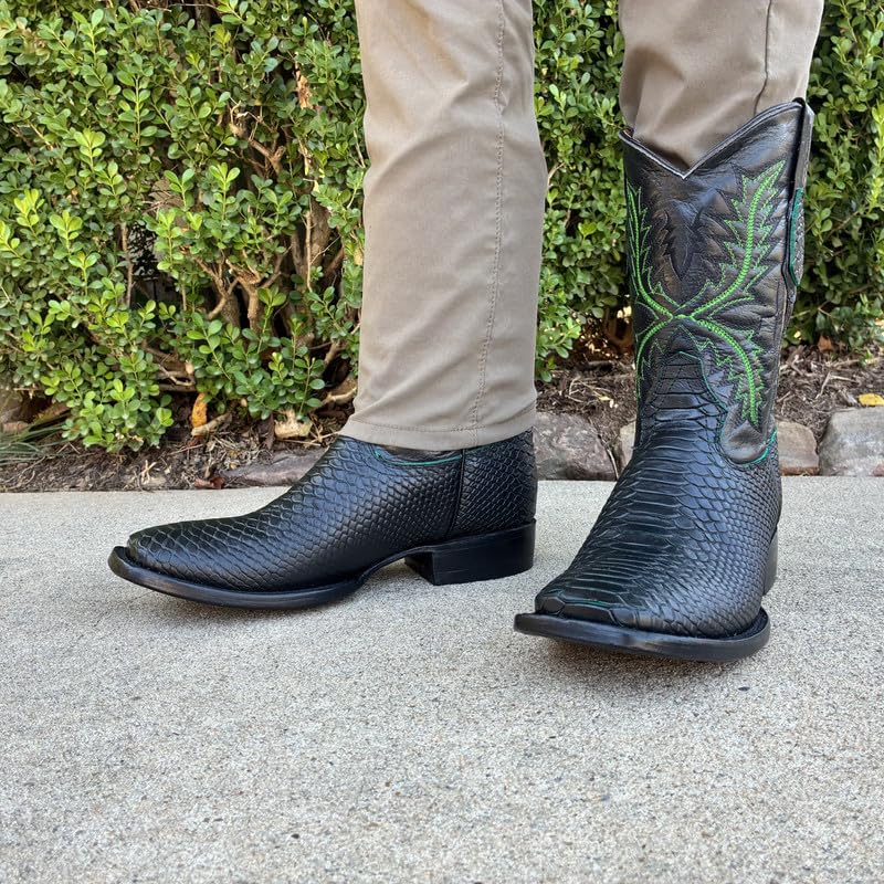 Image of Men's Alex Exotic Caiman Python Western Cowboy Boots Square Toe Pull On Tall Shaft bota de vaquero para hombre