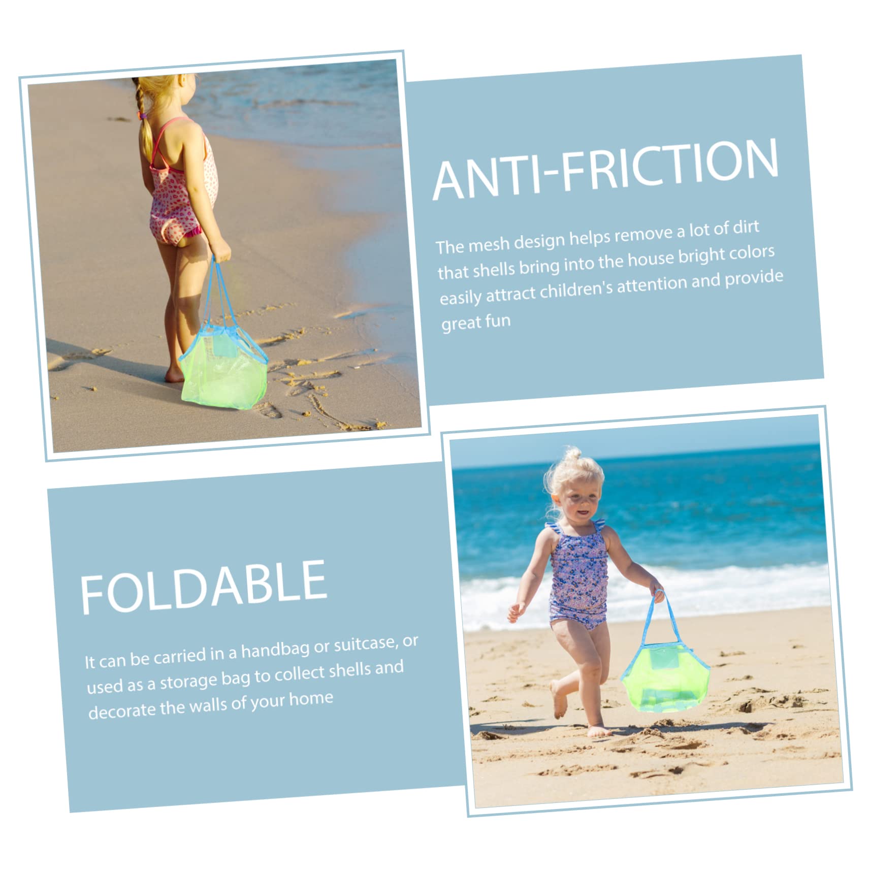 Toyvian Multi-Function Mesh Beach Bag for Boys and Girls Toy Baskets Storage Shell Collection Portable Beach Supply