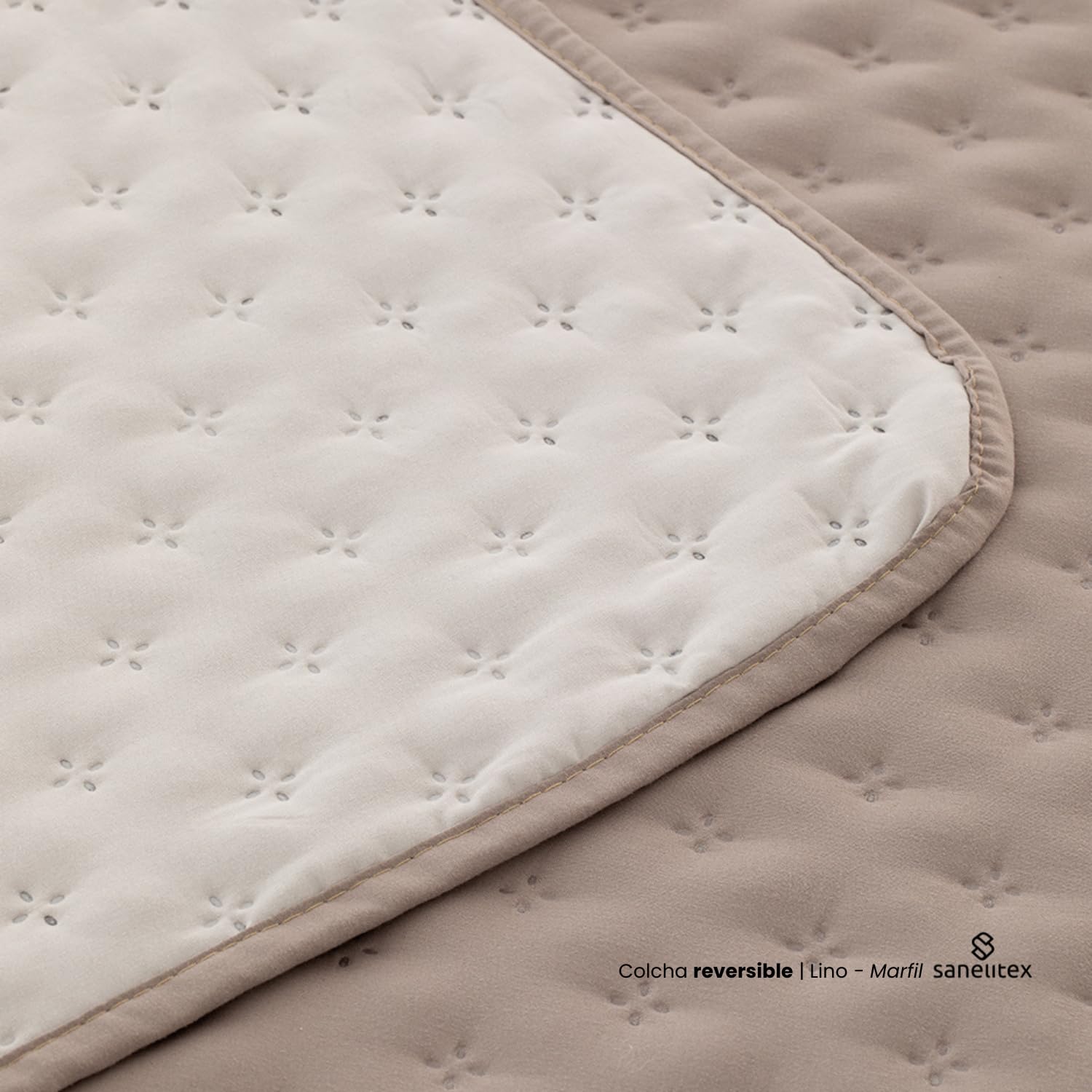 Colcha de Cama Habitat | Color Lino | Cama de 150 | Reversible | Tacto Extrasuave | Hecho en España
