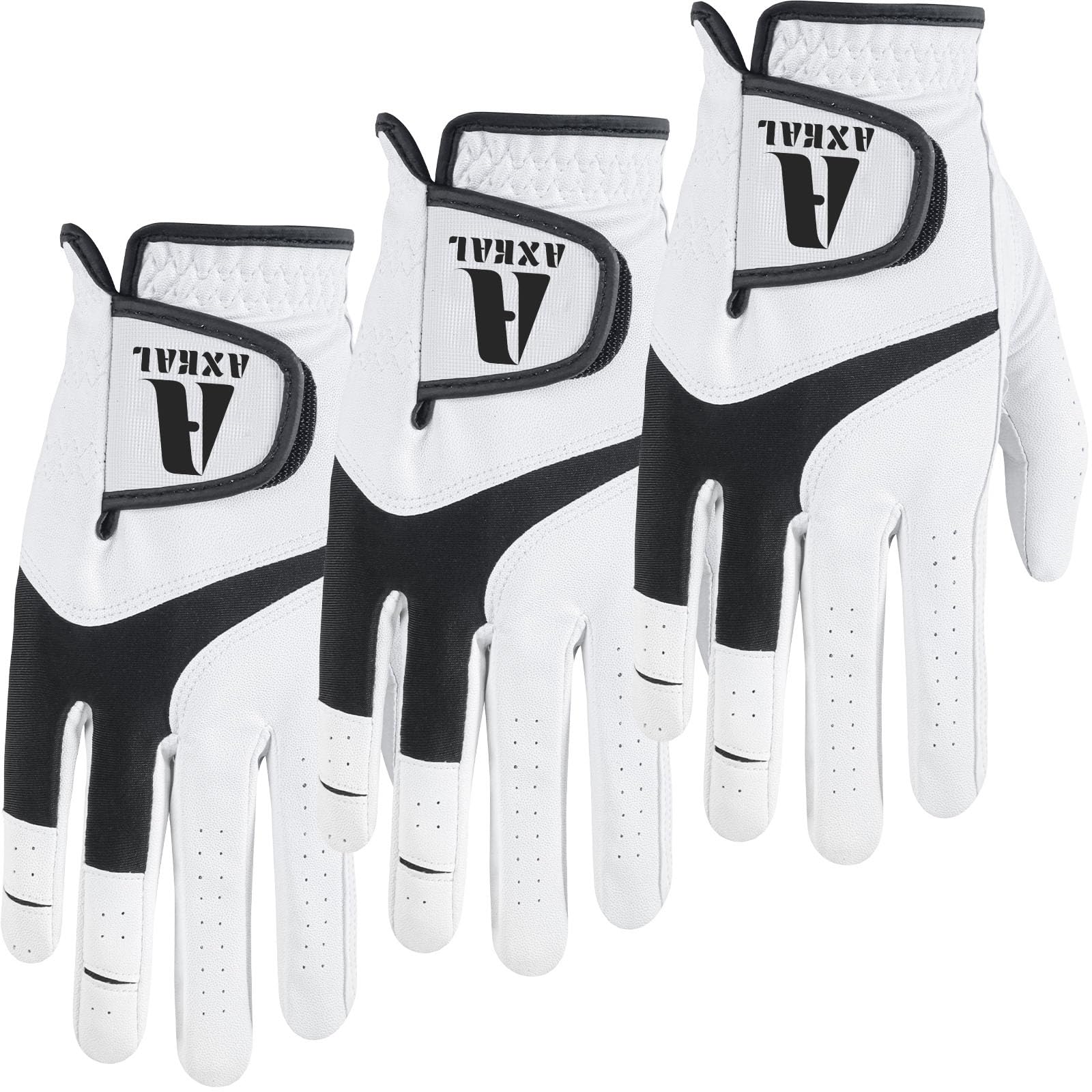 AXKAL Golf Gloves Men Cabretta Leather Breathable Design Value 3 Pack, Soft Menβs Golf Gloves All Weather Grip for Left Right Handed Golfer S M ML L XL (L, Right)