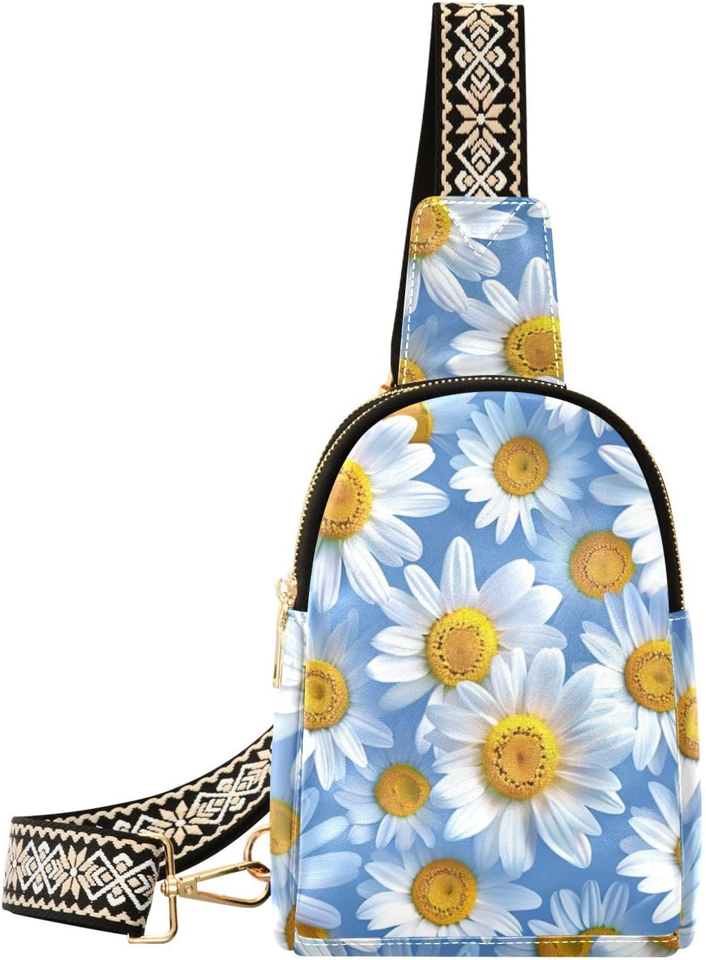 Daisy Flowers Crossbody Bags for Women,Leather Sling Bag Fanny Pack for Travel Hiking Outdoor