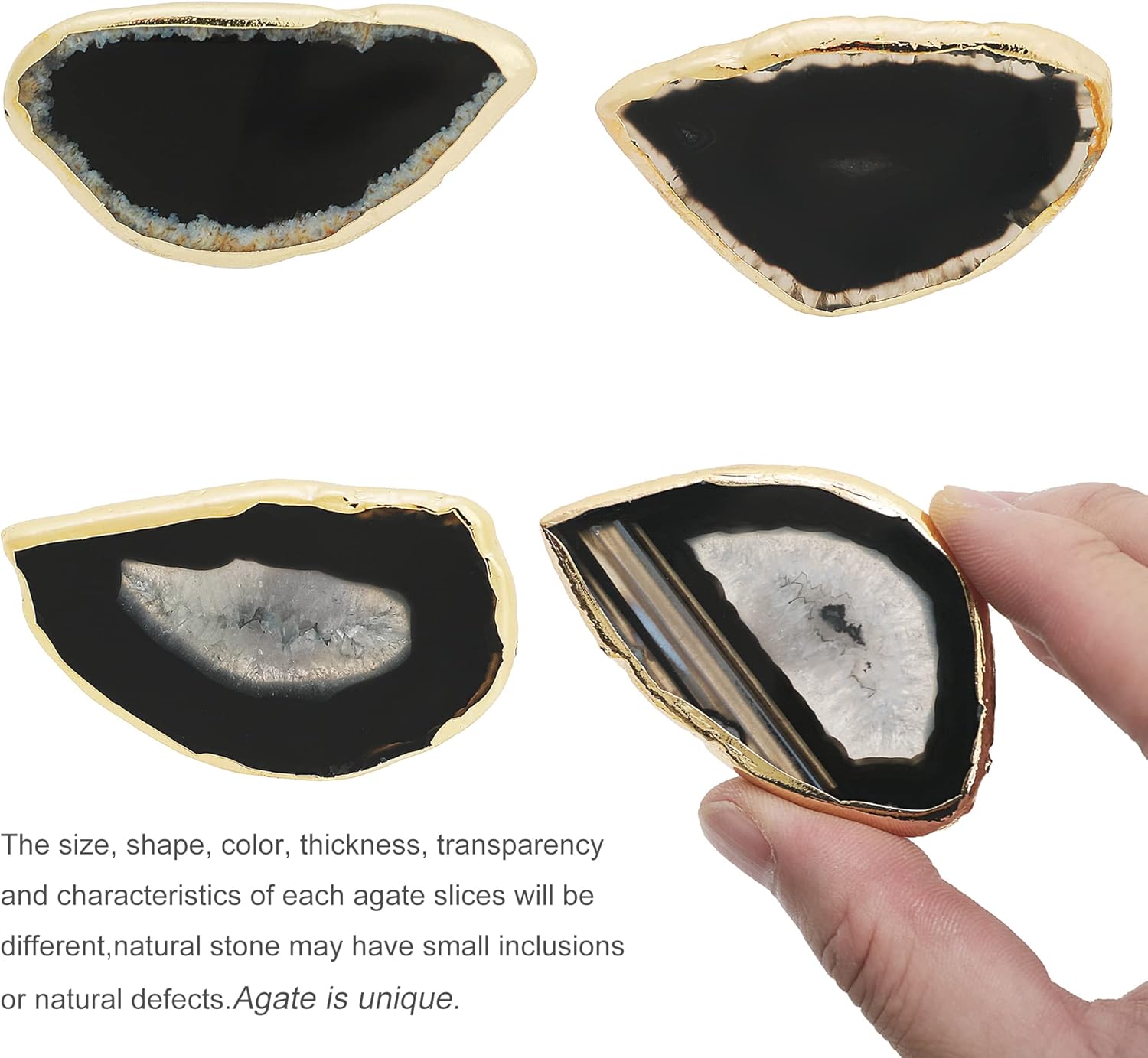 Malimali Unique Black Agate Cabinet Knobs and Pulls Set of 4, Knobs for Cabinets and Drawers Gold Dresser Knobs Bifold Door Knob for Closet Kitchen Cupboard