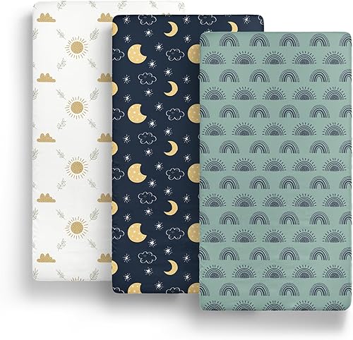 Miniatura 5 de The Peanutshell Juego de sábanas bajeras para cuna pequeña para niños o niñas, corralito, paquete de sábanas de juego, parque infantil, galaxia