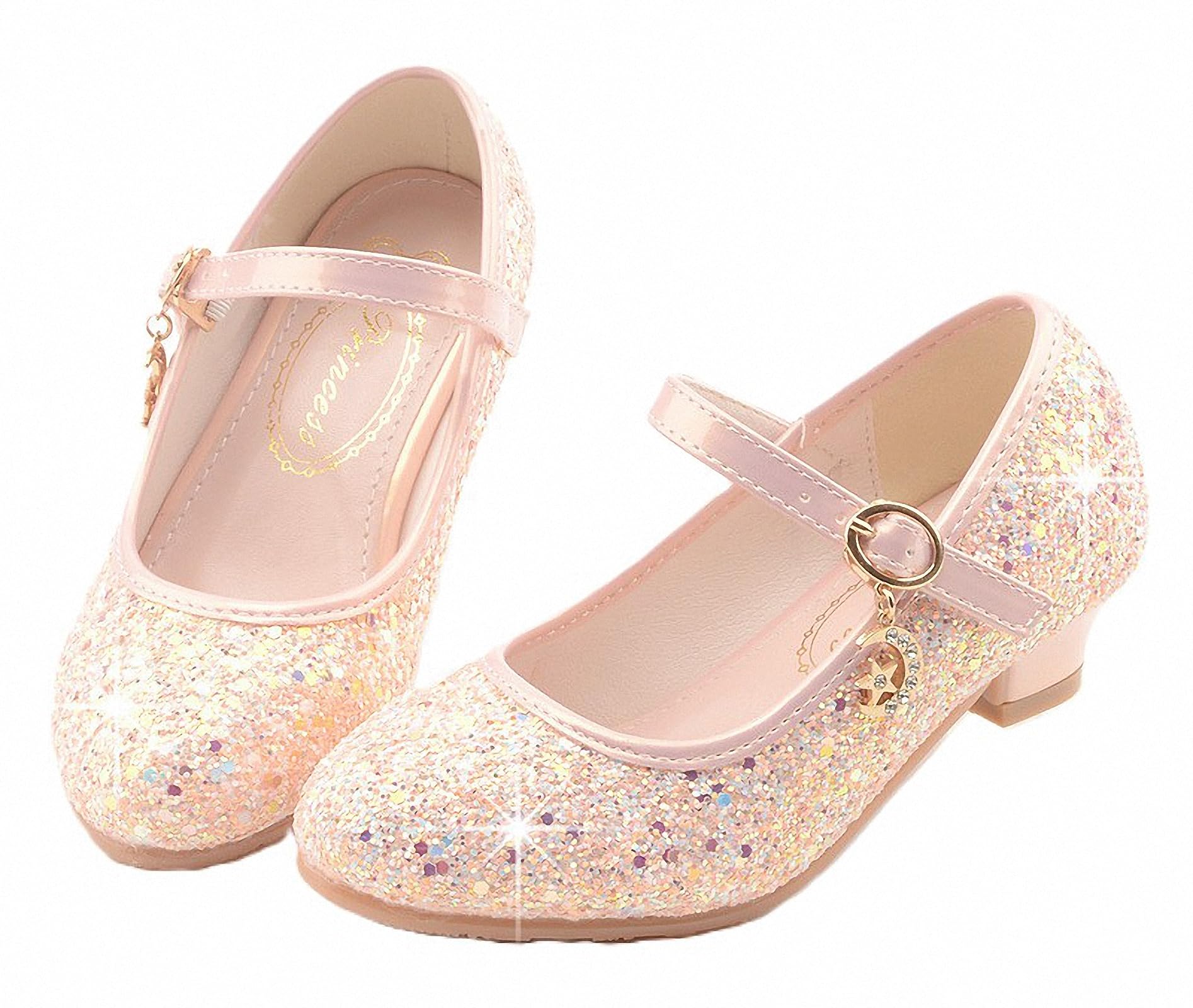 Zapatos de Vestir para Niñas Mary Jane Tacón Bajo Tira al Tobillo Punta Cerrada Brillo Princesa Cristal Perla Lazo Boda Cumpleaños Actuación Cosplay Fiesta Escolar Navidad para Niños Pequeños