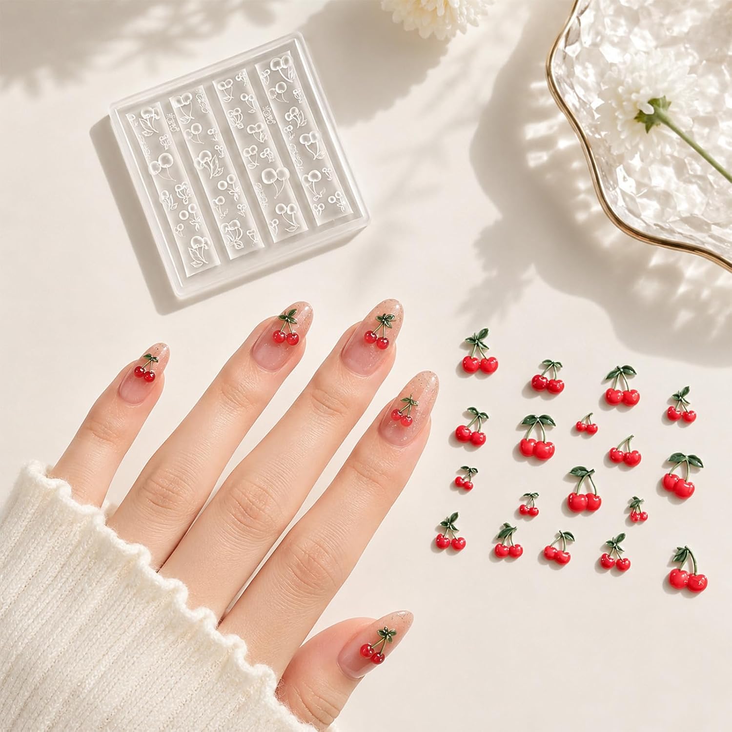 2 Pcs Silicone Nail Art Molds, Star Heart Silicones | 3D Nail Art Silicone Nails Molds Nails Charms Mold for DIY Manicure NailDecorations, Clear Cherry Heart Star Patterns