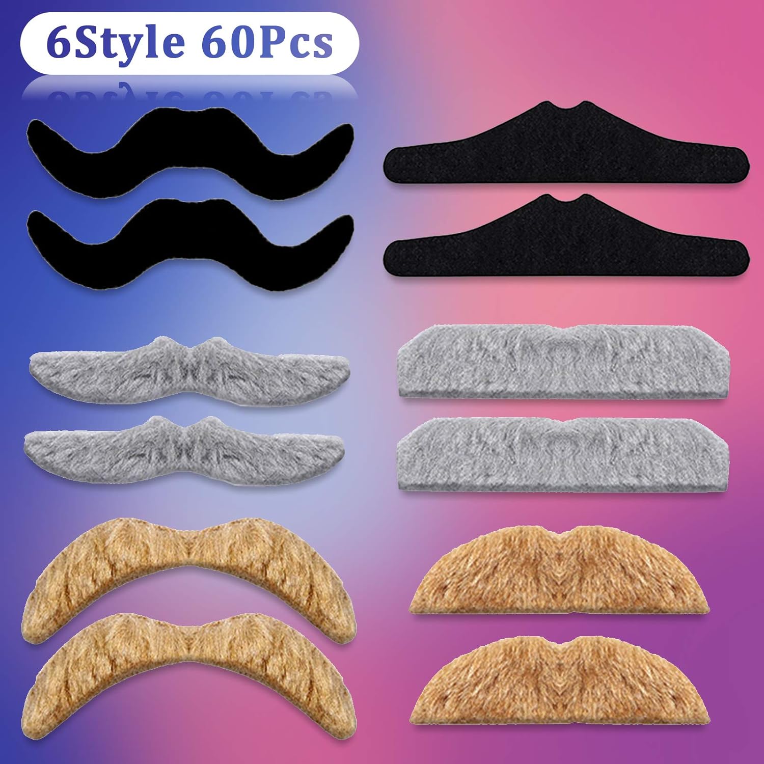 Whaline 60 Pieces Fake Mustache Self Adhesive Halloween Costume Novelty Mustaches for Party Supplies, Masquerade & Performance (Multicolor) : Clothing, Shoes & Jewelry