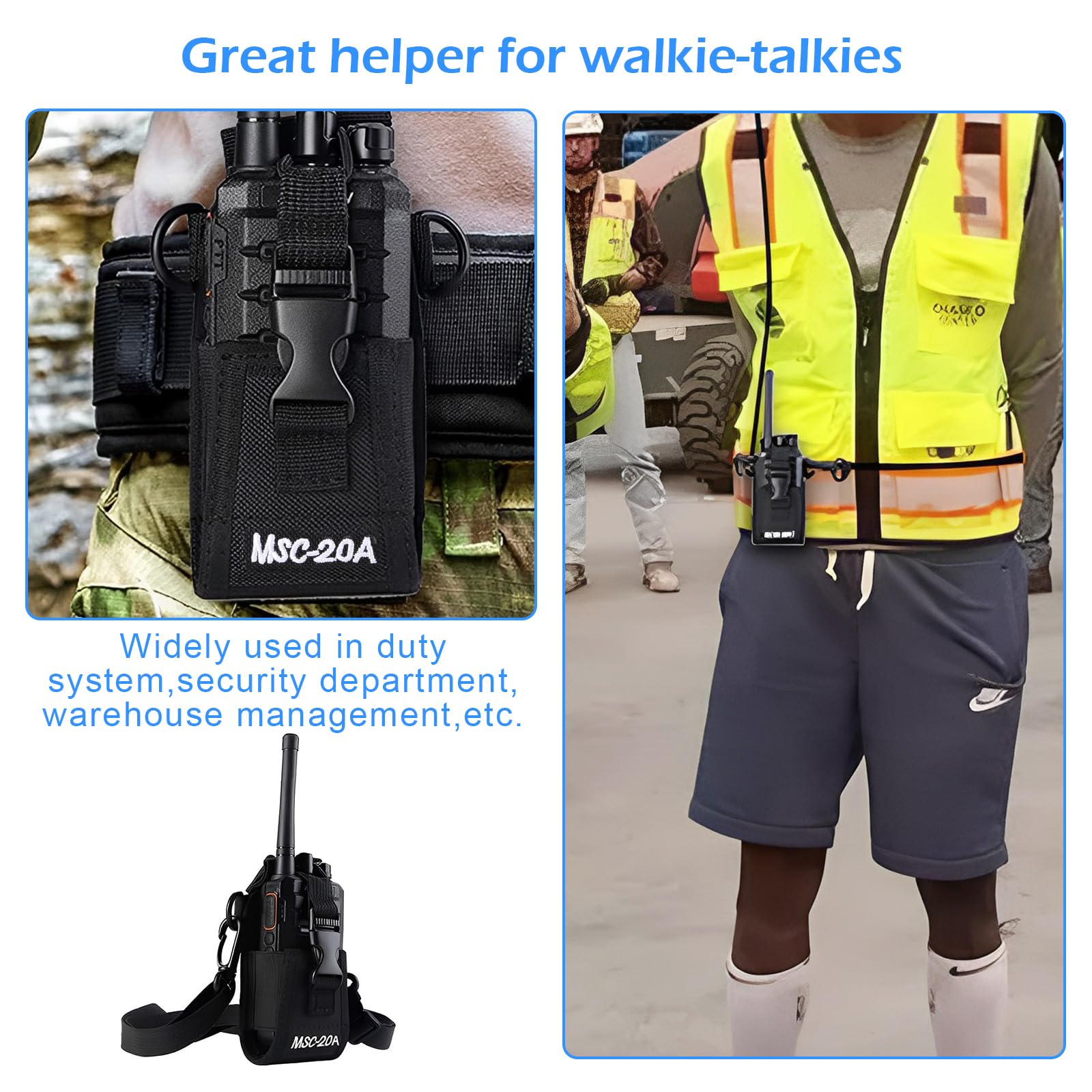 Fondina Walkie Talkie MSC-20A Custodia Universale per Radio Bidirezionale con Tracolla Regolabile Nero