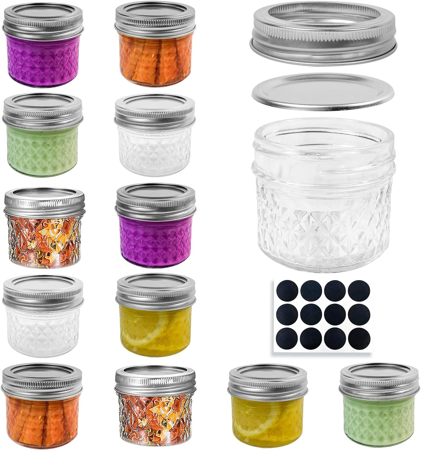 Small Mason Jars 4 oz with Lids and Bands, 12 Pack Regular Mouth Mason Jar Mini Glass Canning Jars for Jelly, Jam, Honey, Wedding Favors, Shower Favors and Home Decor (4 ounce)