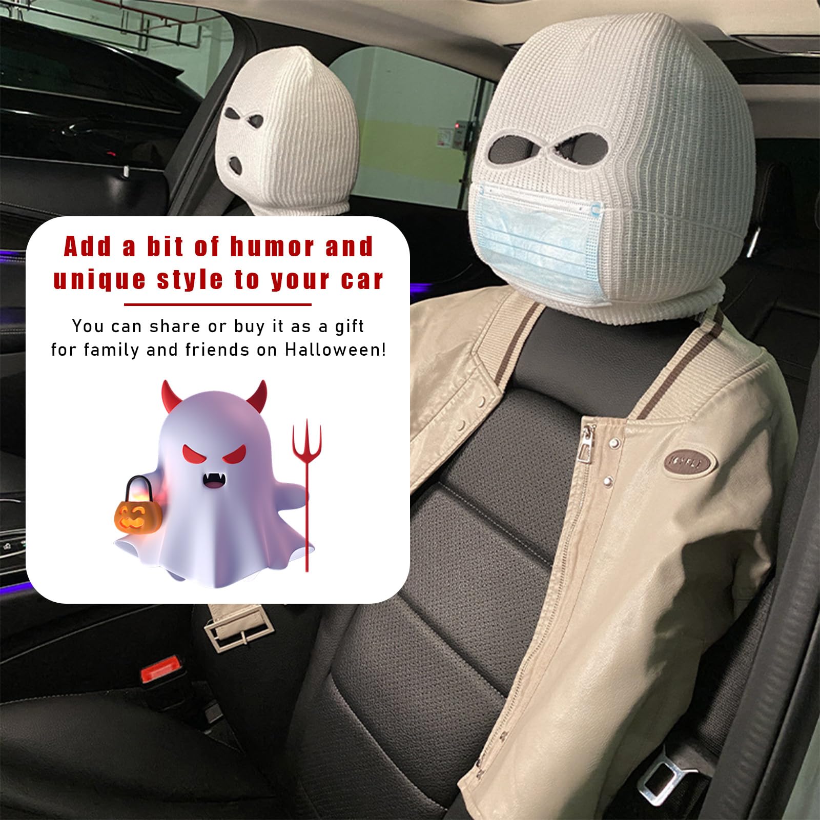 2 PCS Car Headrest Cover Personalized Funny Car Seat Full Face Mask Ski Mask Wrap Protection for Auto — view 6