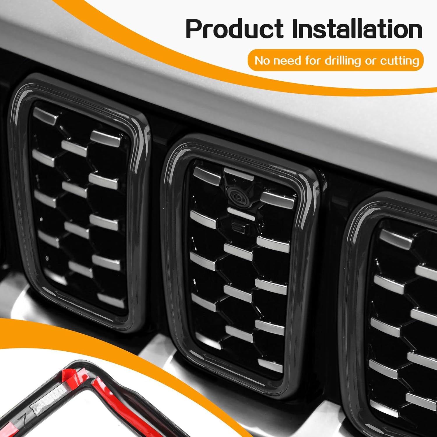 Hoolcar Front Grille Insert Cover Compatible with Jeep Grand Cherokee 2021-2023, Black, 7 Pcs