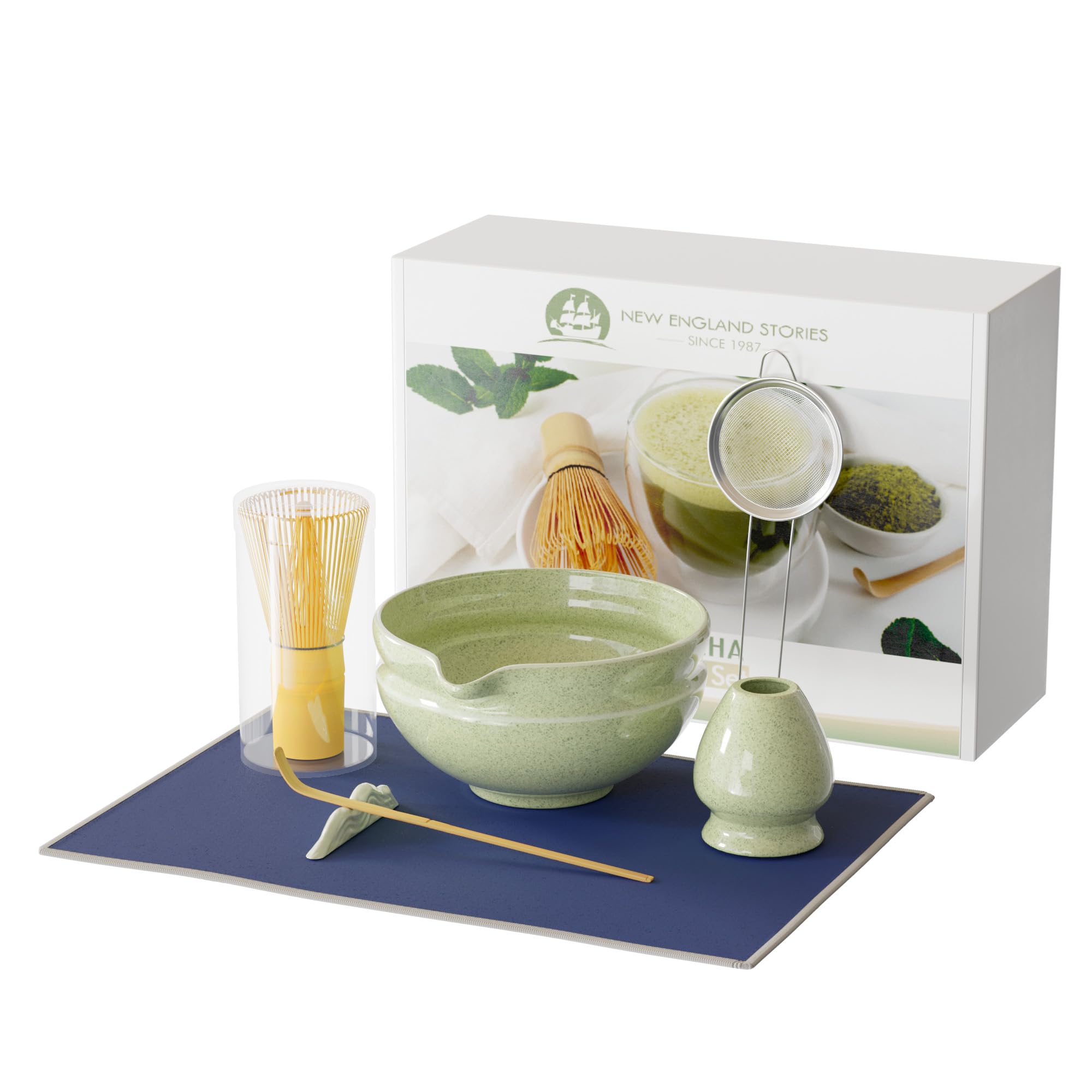 Matcha Whisk Set Perfect Matcha Kit for Matcha Lovers Includes Ceramic Bowl Bamboo Whisk Holder Scoop Sifter Cloth