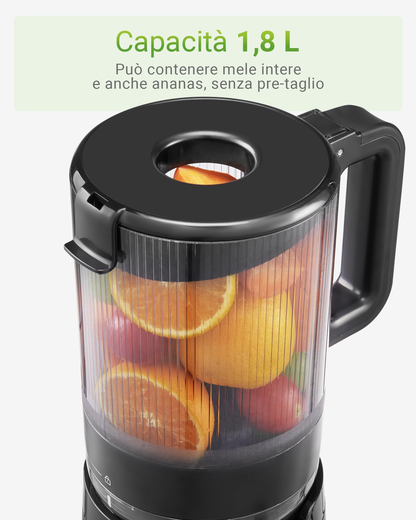 TUUMIIST Slow Juicer 135mm Extra Großem Einfüllschacht Entsafter Gemüse Obst BPA-Frei Glanzschwarz