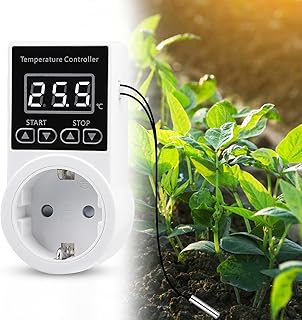 Vaileal Thermostat Steckdose, Temperaturregler, Digitaler Temperaturregler mit Fühler, Wasserdicht Temperaturschalter, Smart Thermostat Heizung für Gewächshaus Glasbehälter Gewächshaus Samenkeimung
