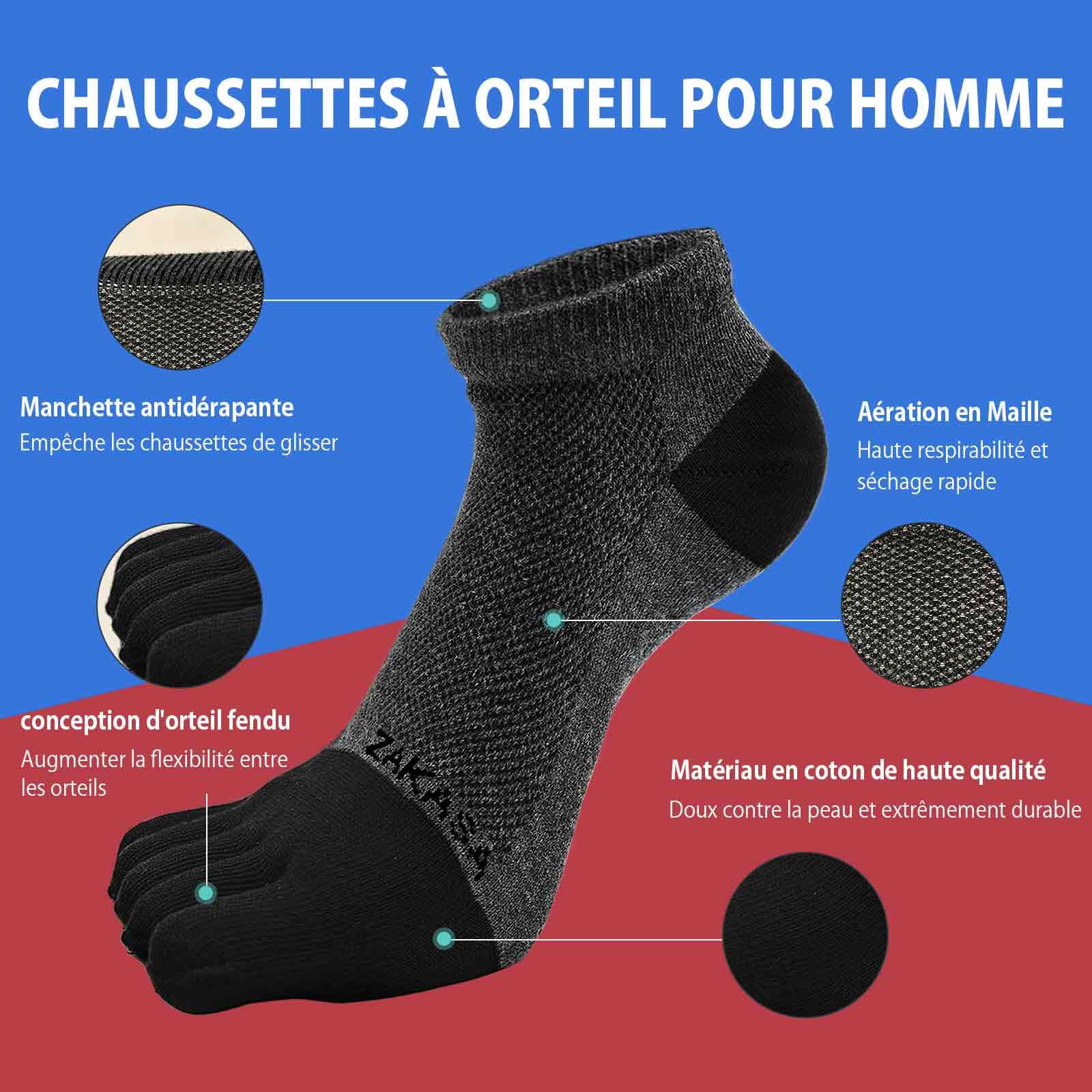 PUTUO Chaussettes à Doigts de Sport pour Homme: Chaussettes de Sport en Cotton à 5 Orteils pour Homme Courtes Socquettes de Sport Respirantes avec Cinq Doigt de Pied 5 Paires