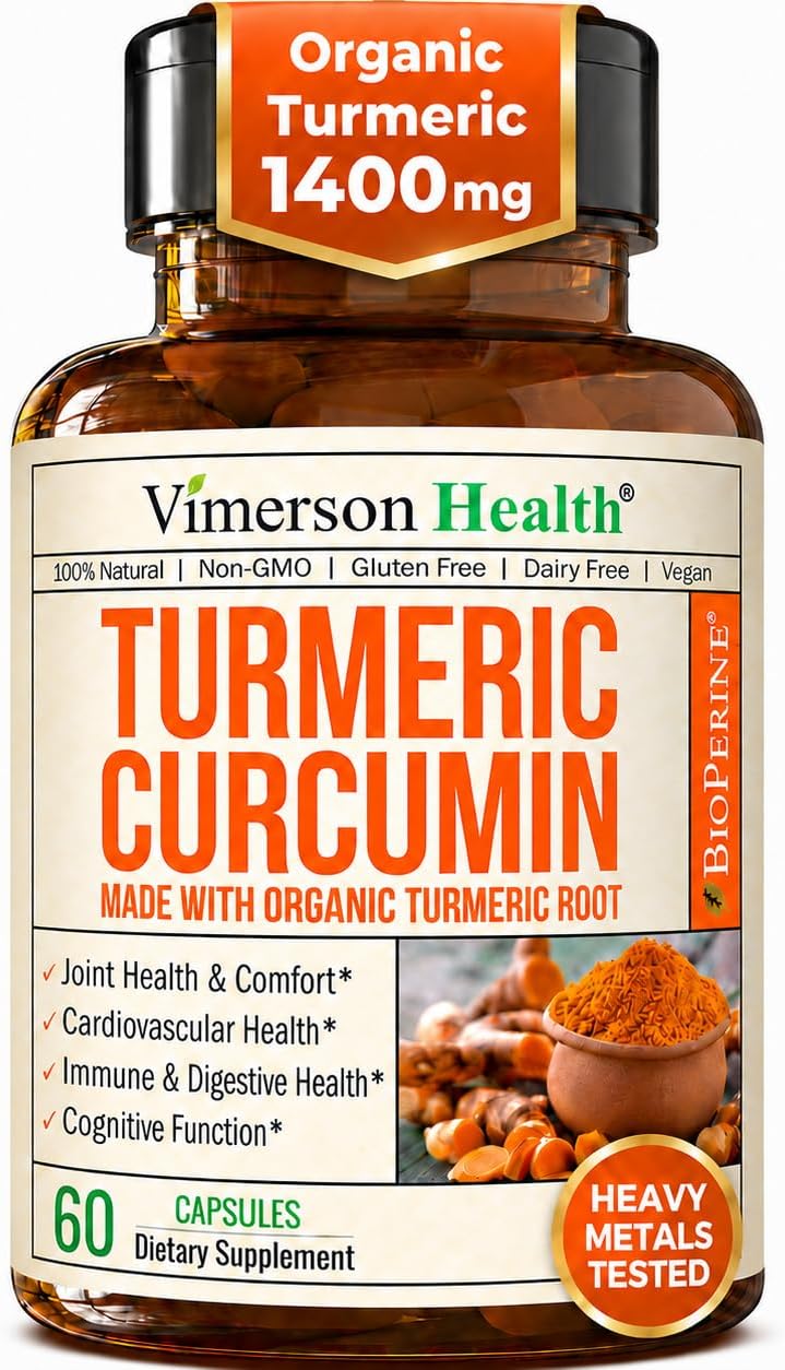 Turmeric Curcumin Supplement โ 1400mg Organic Turmeric Curcumin with Black Pepper Extract for Max Absorption โ Digestive & Joint Supplements for Men & Women w. Tumeric Extract & Bioperine โ 60 Caps