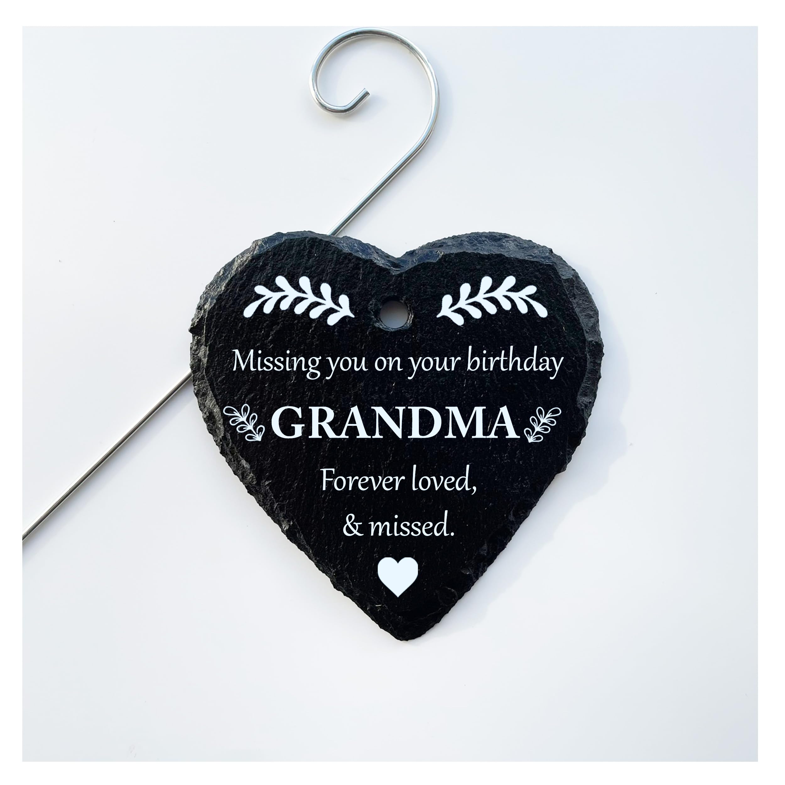 Lovethis** Grandma Missing You On Your Birthday - Slate Heart Grave Marker Memorial - Mum Dad Brother Sister Nan Grandad Auntie Uncle (Grandma)