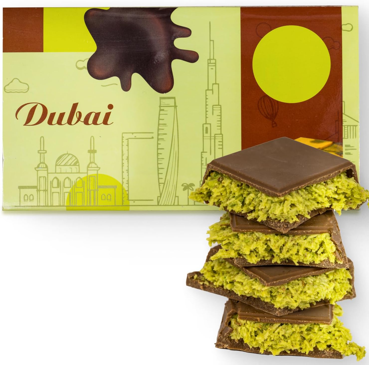 Dubai Chocolate Bar with Pistachio – 7 oz – Handmade Viral Dubai Chocolate – Crispy Shredded knafeh with Rich Chocolate, Ready to Eat, Perfect for Christmas (Pack of 1)