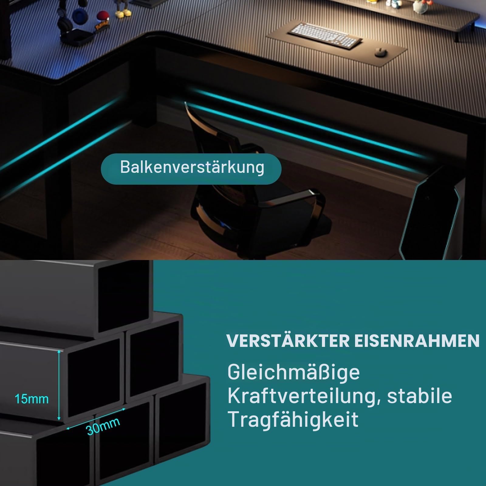 Schreibtisch L-Form Mit Regal - Gaming Tisch 120x60 Schwarz für Home-Office, Arbeiten, Studieren - Platzsparend