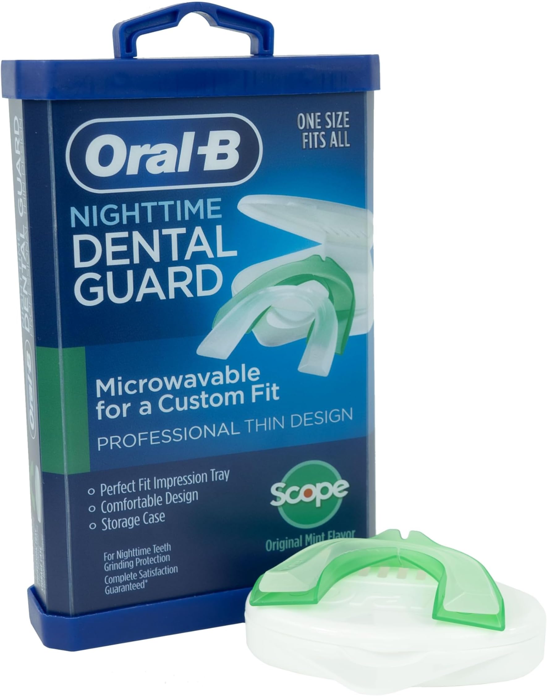 Oral-B Nighttime Dental Guard, Less Than 3-Minutes for Custom Teeth Grinding Protection with Scope Mint Flavor, Standard