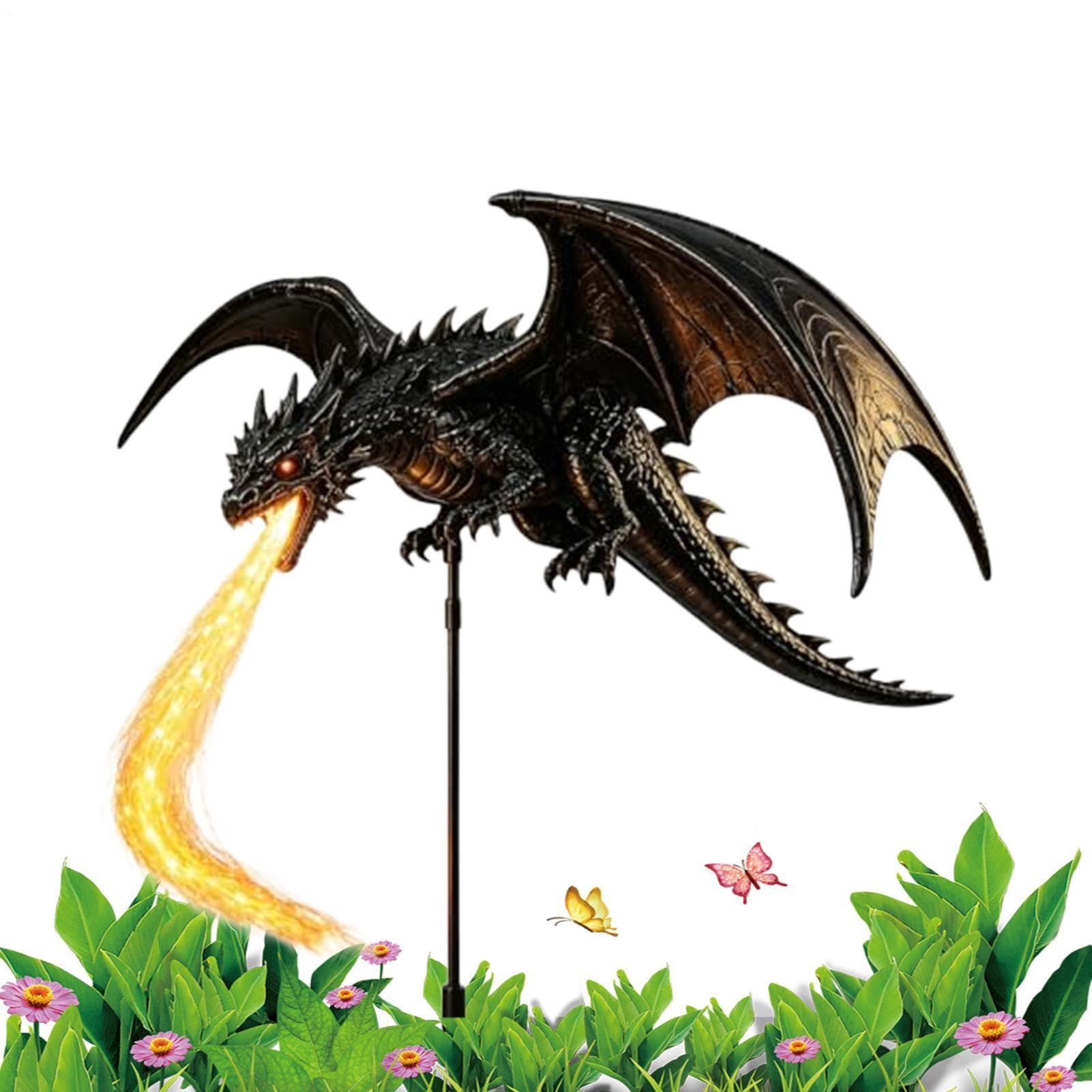 Solar Garden Lights Waterproof Dragon Fire Design Figurine Lamp