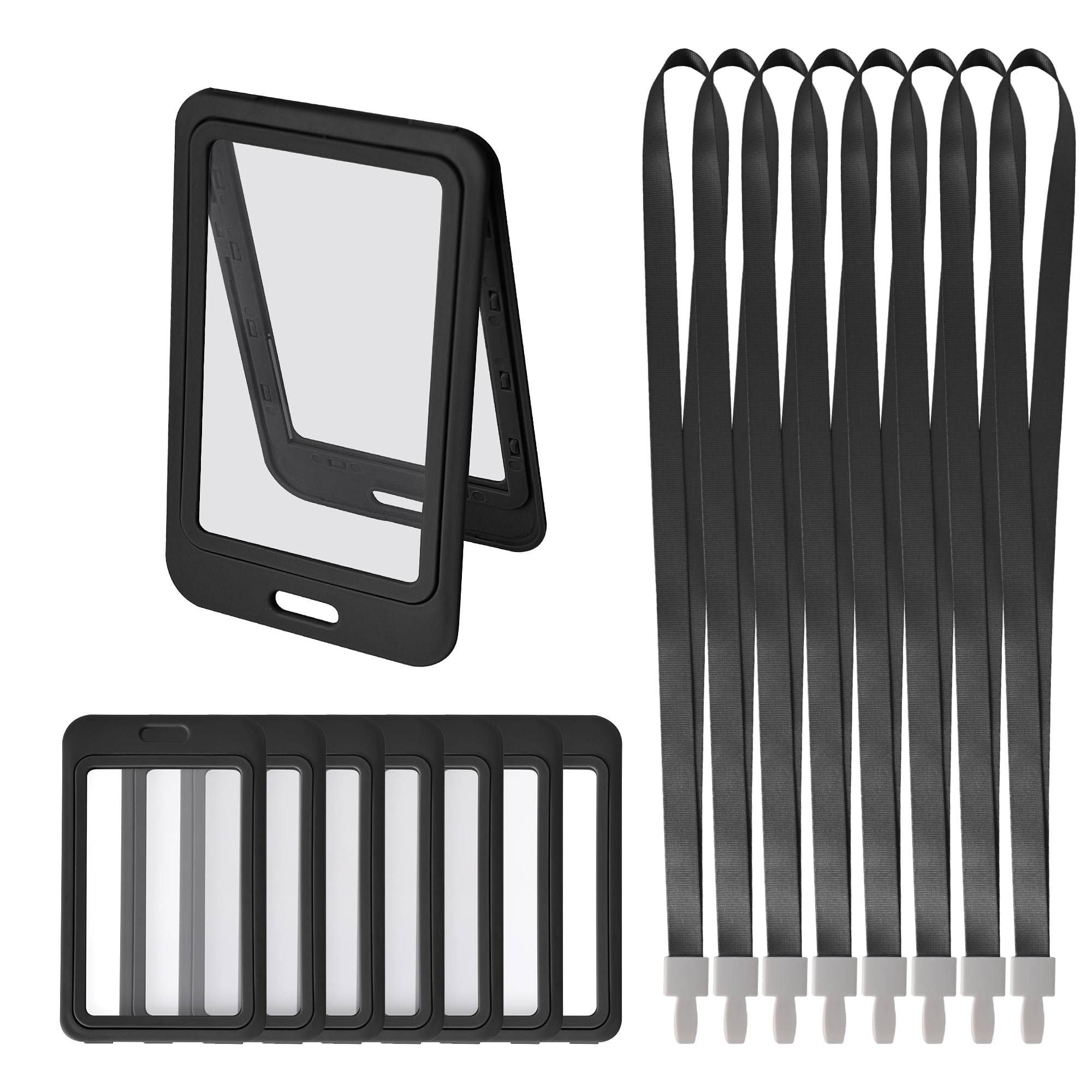 GHLIANGZHOU 8PCS Black Card Holder with Lanyards
