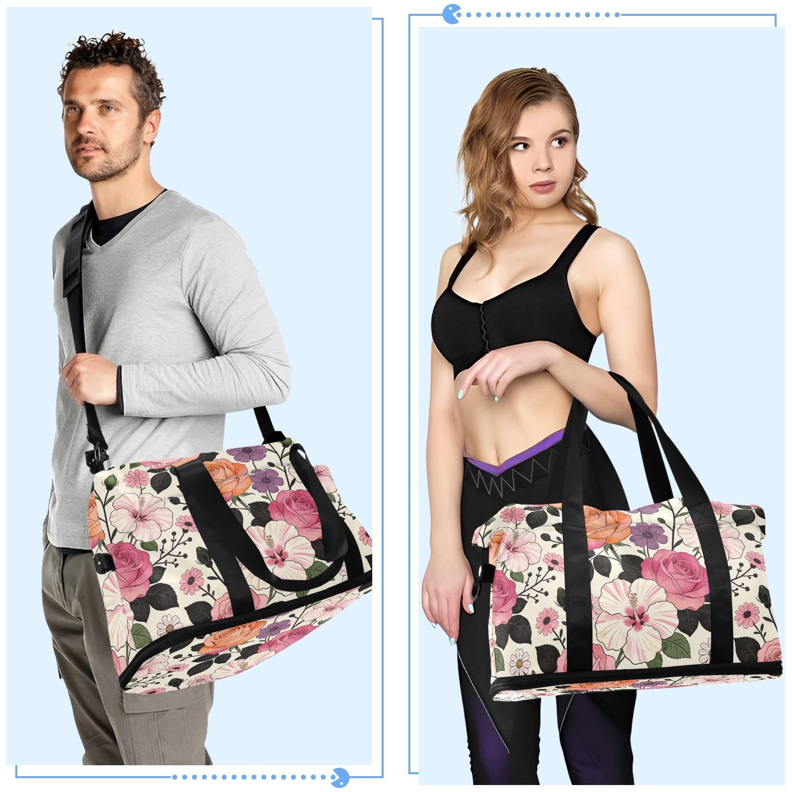 William Morris - Bolsa de viaje con bolsillo húmedo y correa ajustable, para viajes, juego de 2 piezas para hombres y mujeres