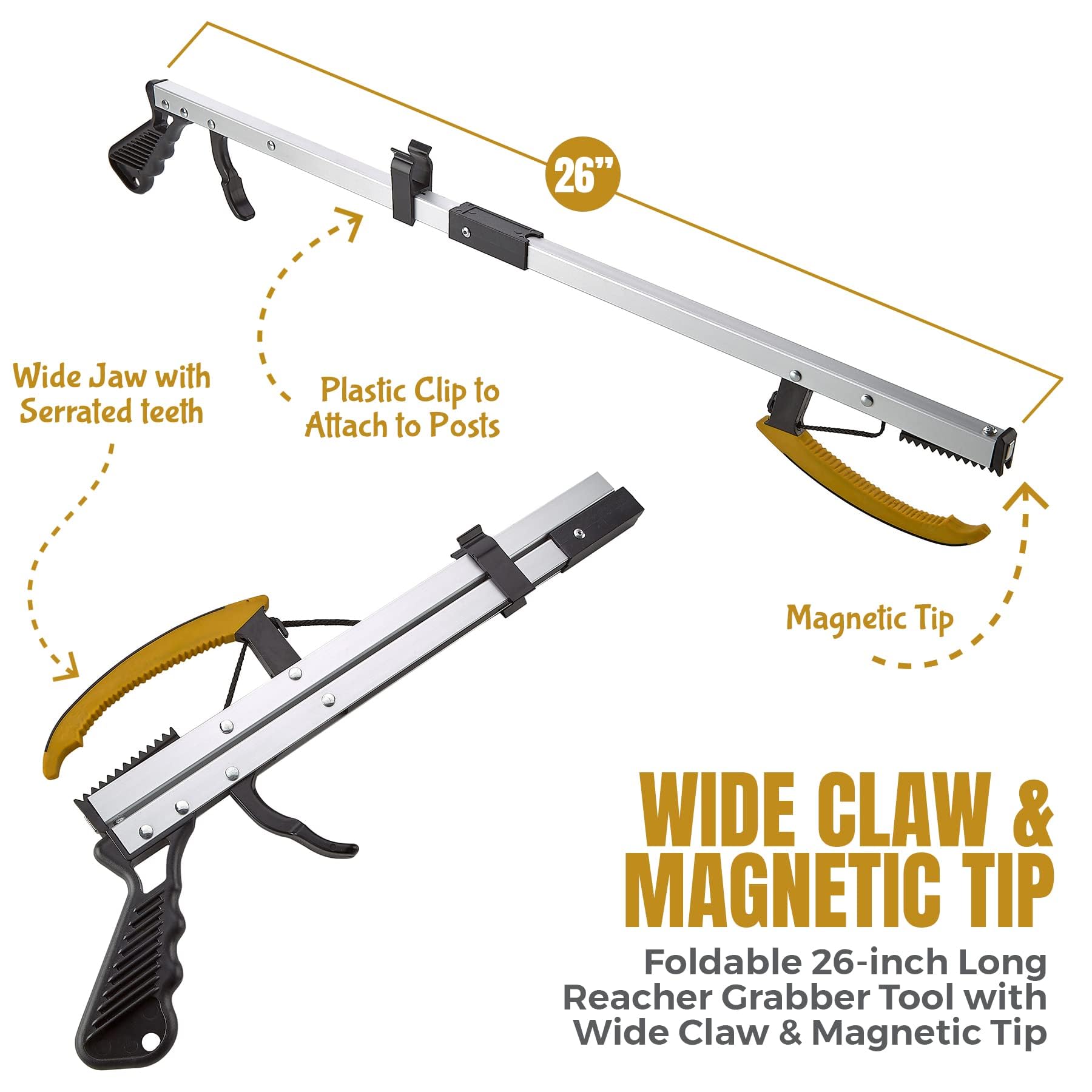 Strumento di presa Reacher Grabber MEDca – Dispositivo di presa con braccio ad artiglio largo con punta magnetica | Leggero e resistente