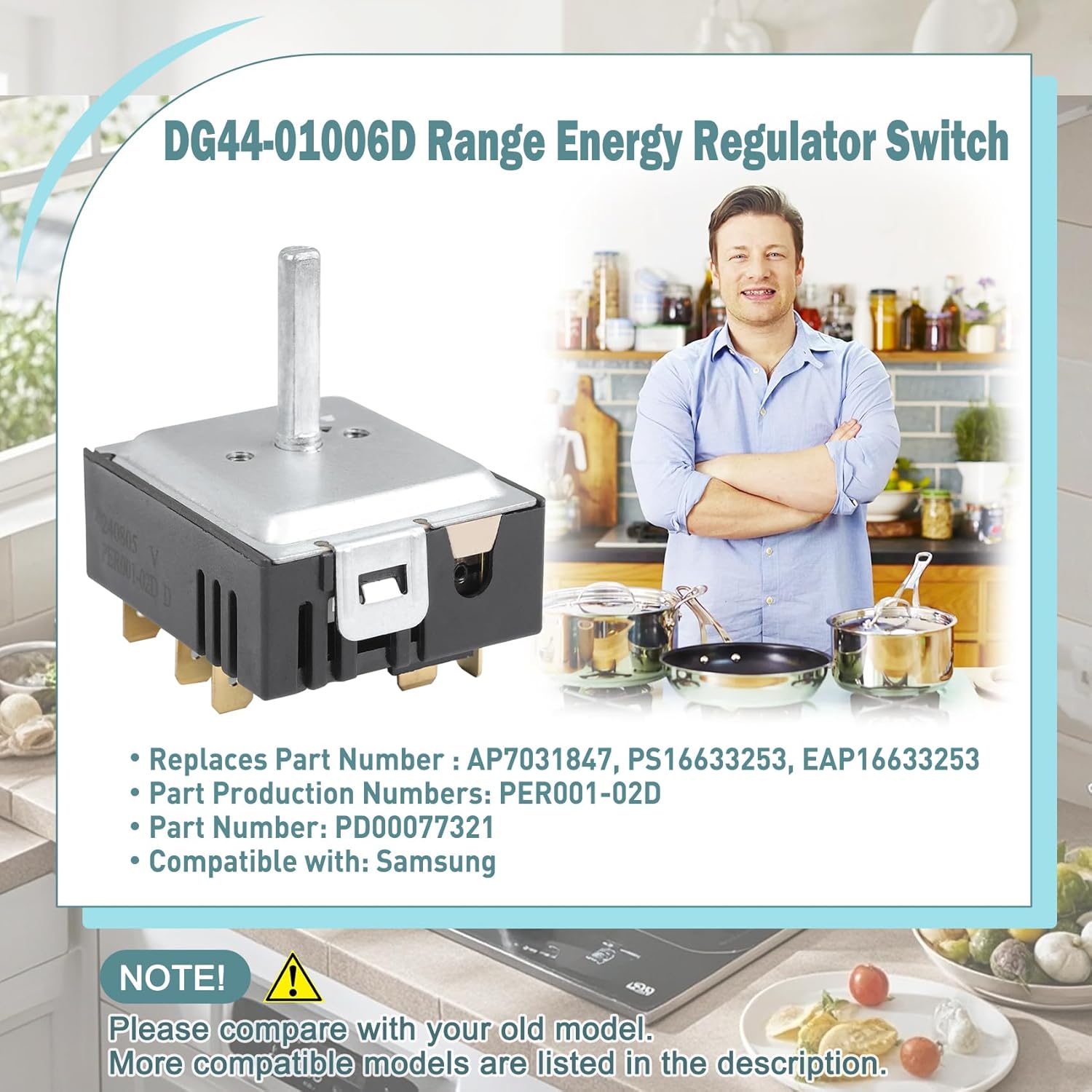 DG44-01006D Range Surface Element Control Switch/Range Energy Regulator Switch Replaces Parts: PER001-02D, AP7031847, PS16633253, EAP16633253, PD00077321 Compatible with Samsung