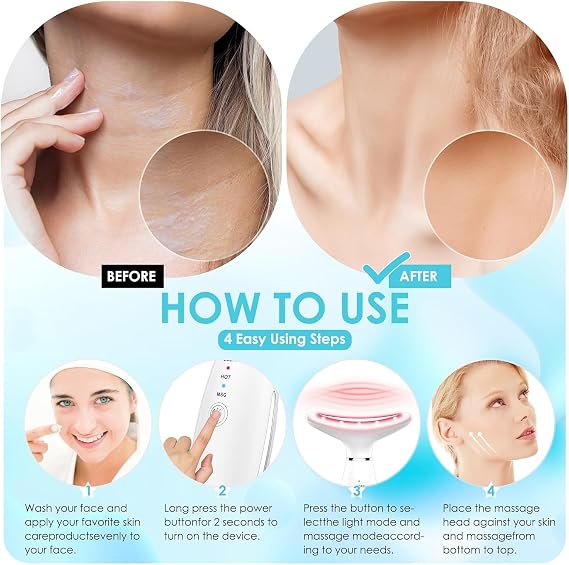 Face Massager -7 Color Red-Light-Therapy for Face and Neck for Wrinkles (White)