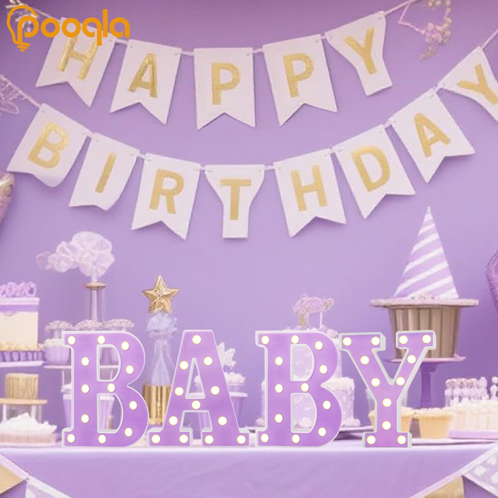 Pooqla Letras LED para marquesina, letras del alfabeto iluminadas para luz nocturna, cumpleaños, boda, fiesta, Navidad, decoración del hogar, bar, letra D morada