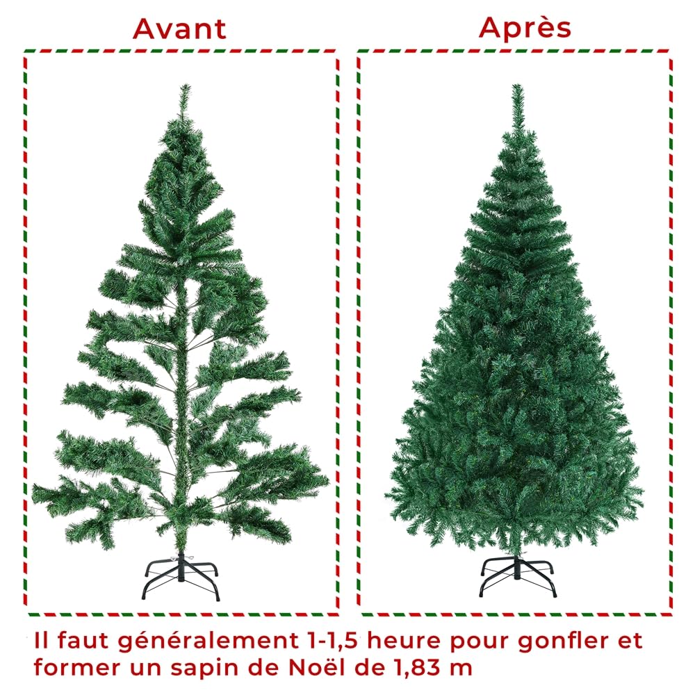 Yaheetech Sapin de Noël Artificiel 183 cm Arbre de Noël avec Support en Métal 598 Branches