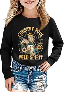 Girls Western Cowgirl Shirts - Kids Retro Short Sleeve Horses Tee Funny Rodeo Graphic Country Soul Wild Spirit Top