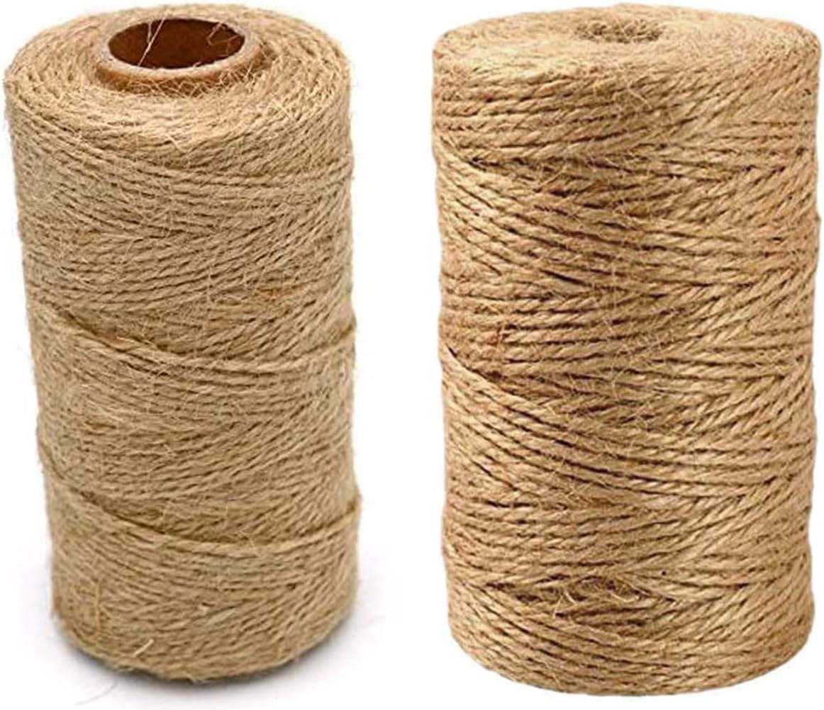100M 2mm + 100M 3mm Rolls Natural Burlap Hessian Jute Twine Cord, DIY Hemp Rope String Rustic Wrap Gift Box Packing Wedding Decoration, Bundling Wrapping Floristry Arts Crafts Bakers Garden Roll