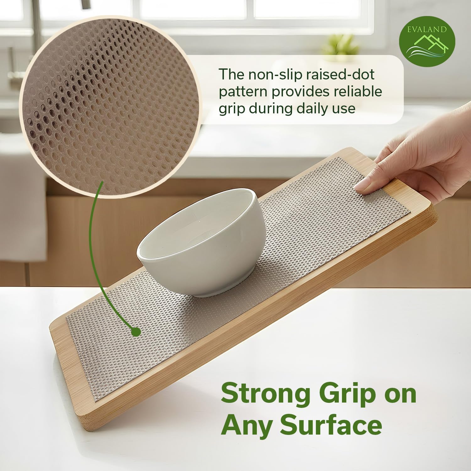 EVALAND Shelf Liners for Kitchen Cabinets Non-Adhesive 17.7" x 33 FT Beige Drawer Liner Non Slip, Washable Cabinet Liner, Waterproof Shelf Liners for Cabinets, Refrigerator Bathroom Pantry Cabinet Mat