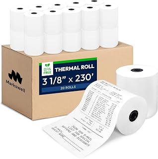 3 1/8" x 230' BPA Free Thermal Receipt Paper (20 Rolls) | Register & Receipt Tape, 48 GSM Safe POS Thermal Printer Paper Rolls