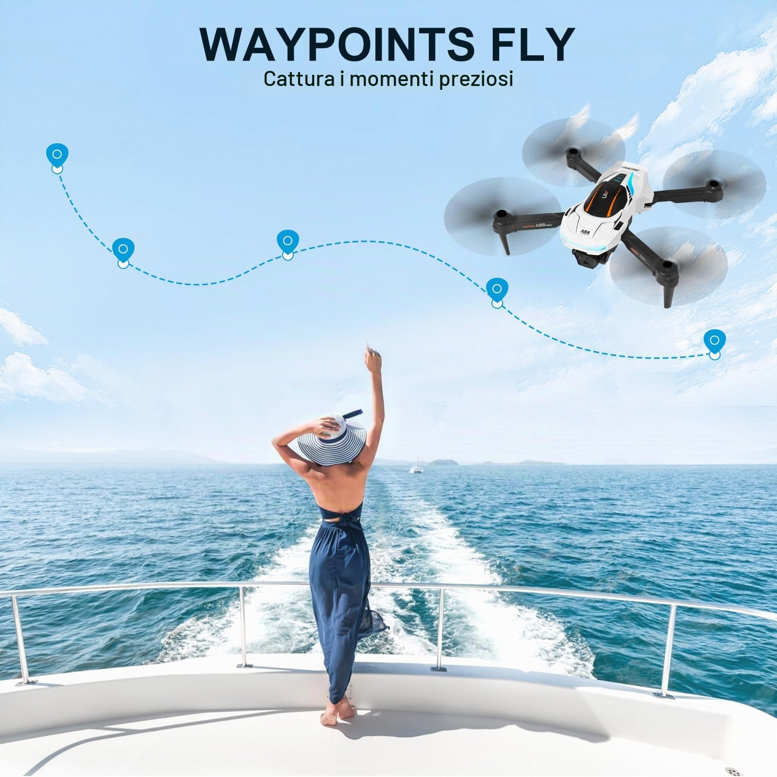 A88 Mini Drone per Bambini con Telecamera 1080P HD FPV con Mantenimento Dell'altitudine, Droni Quadricottero RC con Luci LED e 2 Batterie, Giocattolo Regalo per Ragazzi e Ragazze (Weiß)