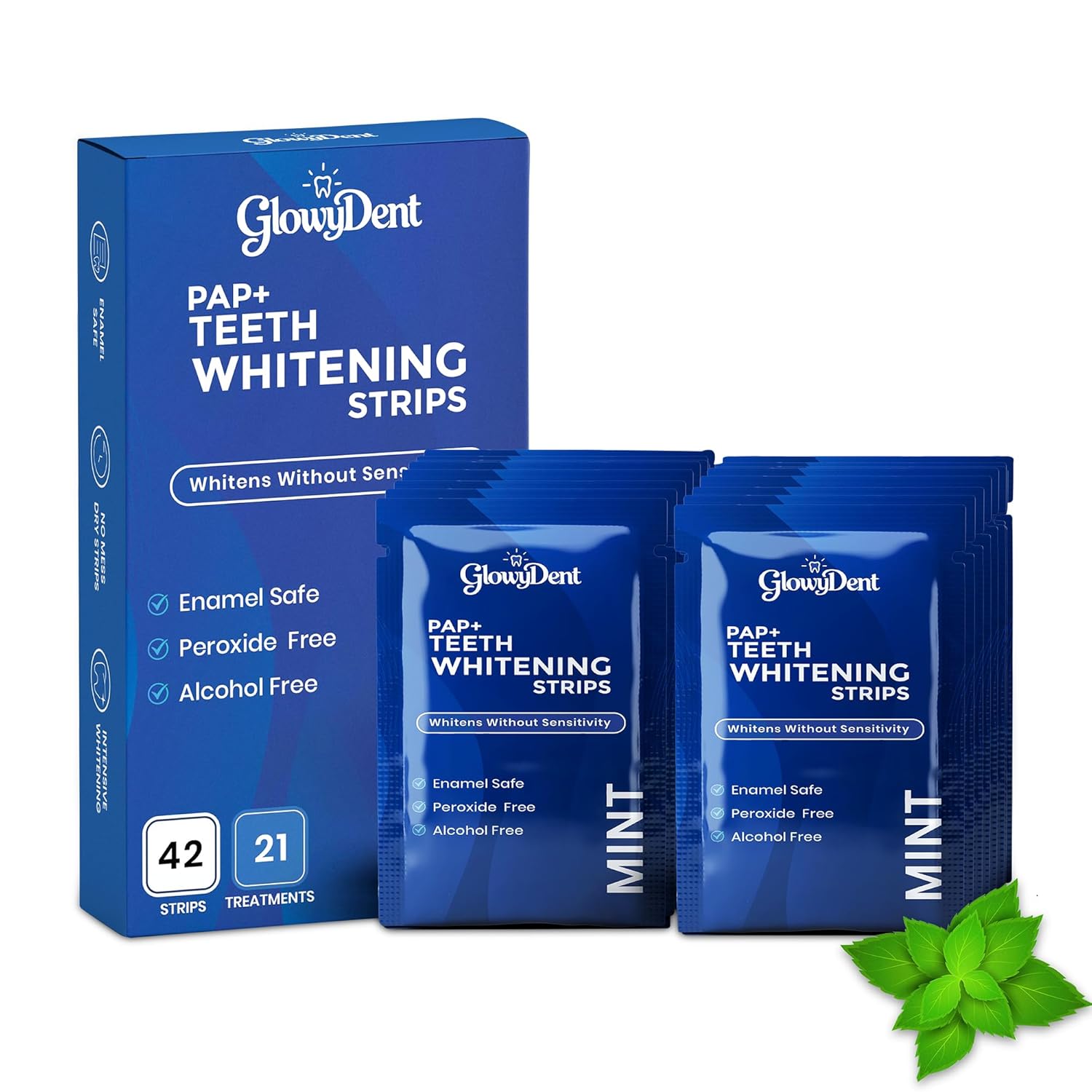 Teeth Whitening Strips 21 Treatment 42 Strips Pap Enamel-Safe Whitening Technology Peroxide-Free for Sensitive Teeth