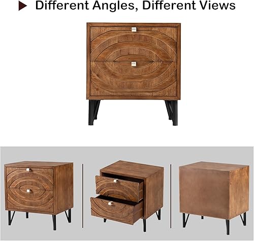 Miniatura 7 de HOMPUS End Table w Pattern, Nightstand w 2 Storage Drawers, Small Night Stand w Wood Grain Finish, Modern Vintage Accent Table Side Table for Living