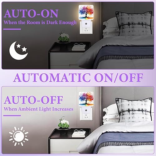 Miniatura 3 de Luz nocturna de árboles coloridos, luces nocturnas enchufables con sensor de atardecer a amanecer para dormitorio, baño y sala de estar, lámpara