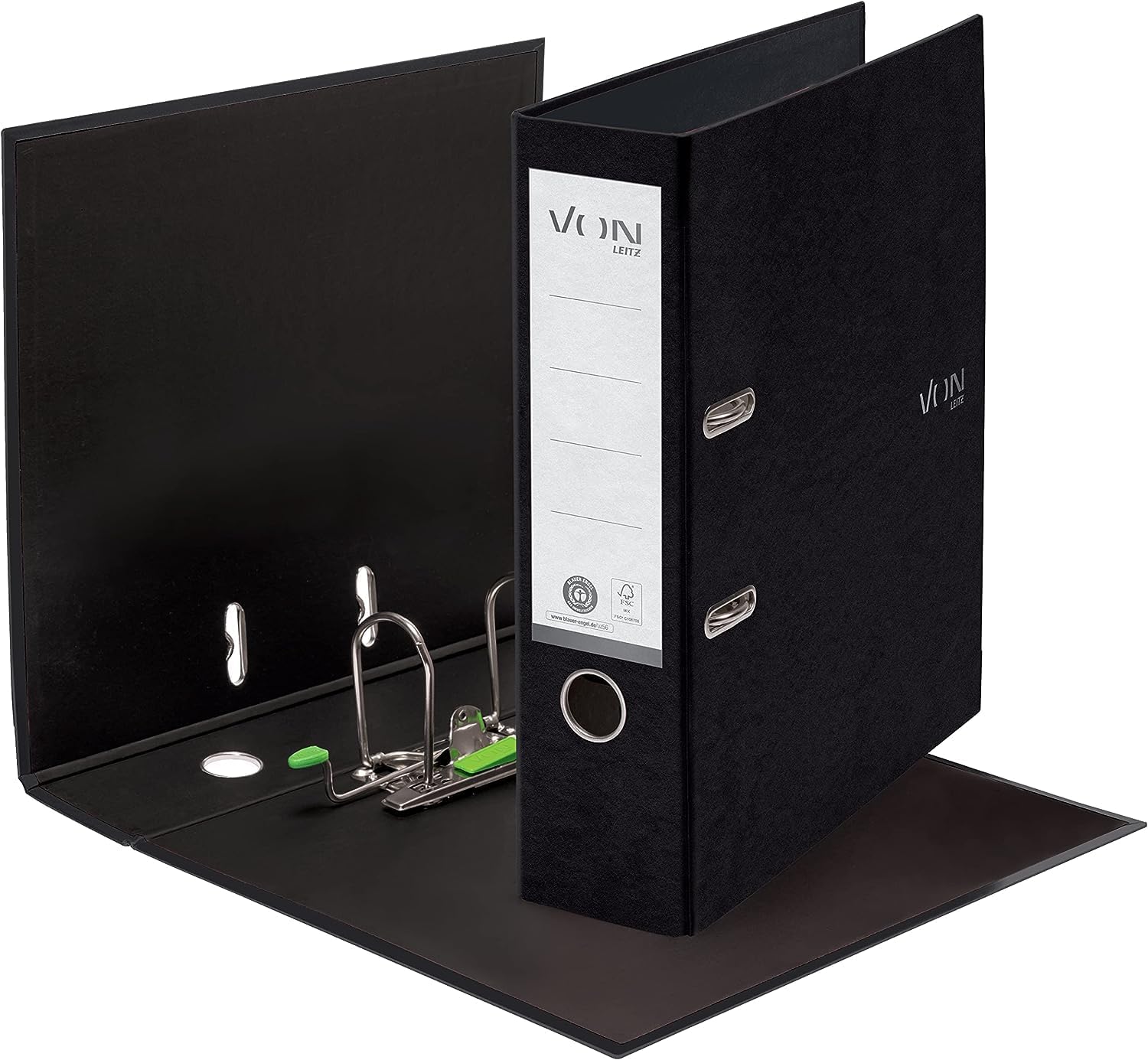 VON Leitz Set Ordner mit Register, 5er Pack Ordner A4, 100% Recyclingkarton, 80 mm Rückenbreite, Für 600 Blatt, Schwarz, 10570095 & 10er Pack 12-teiliges Register A4, 13010000