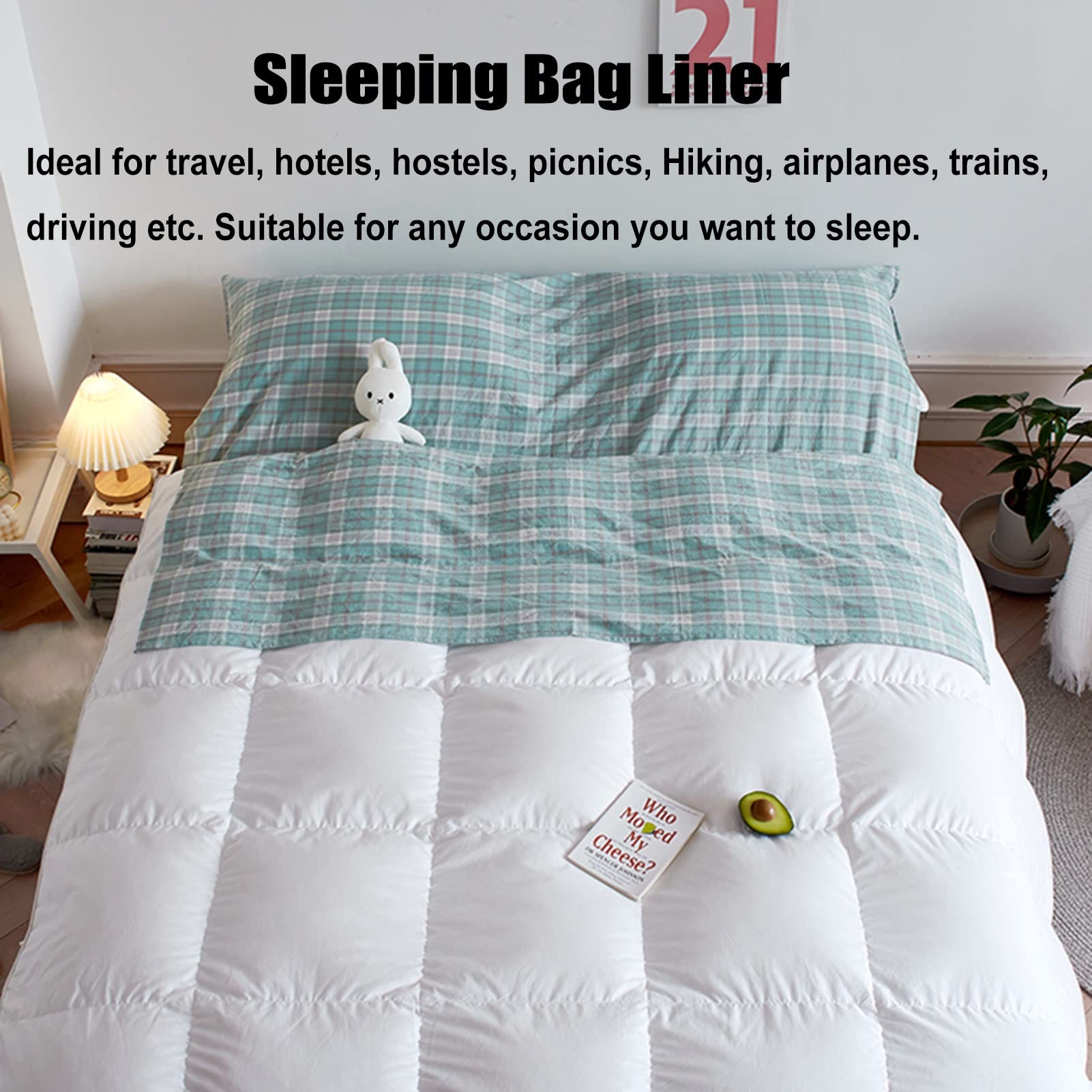 Sleeping Bag Liners Wygodna Bawełniana Wkładka Do Śpiwora, Lekka, Przenośna, Kompaktowa Podróżna Prześcieradło Kempingowe Z Zamkiem Błyskawicznym, Można Prać W Pralce