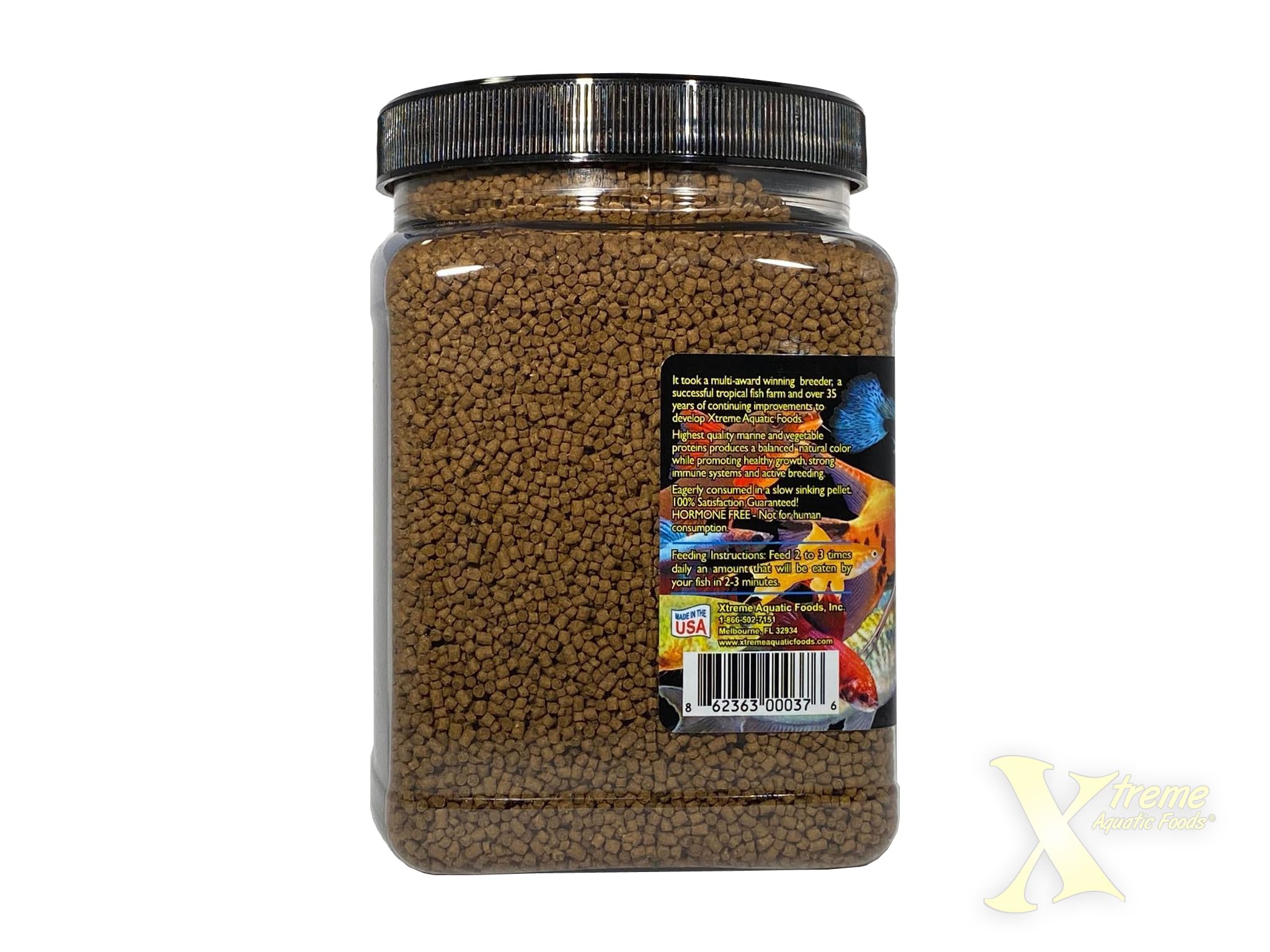 Xtreme Community Peewee 1.5mm Pellets: Slow Sinking & Ideal for Community Fish - Boosts Immune & Digestive Health, Enhances Color & Energy, Max Protein Fish Food – USA Farm Grown (20oz)