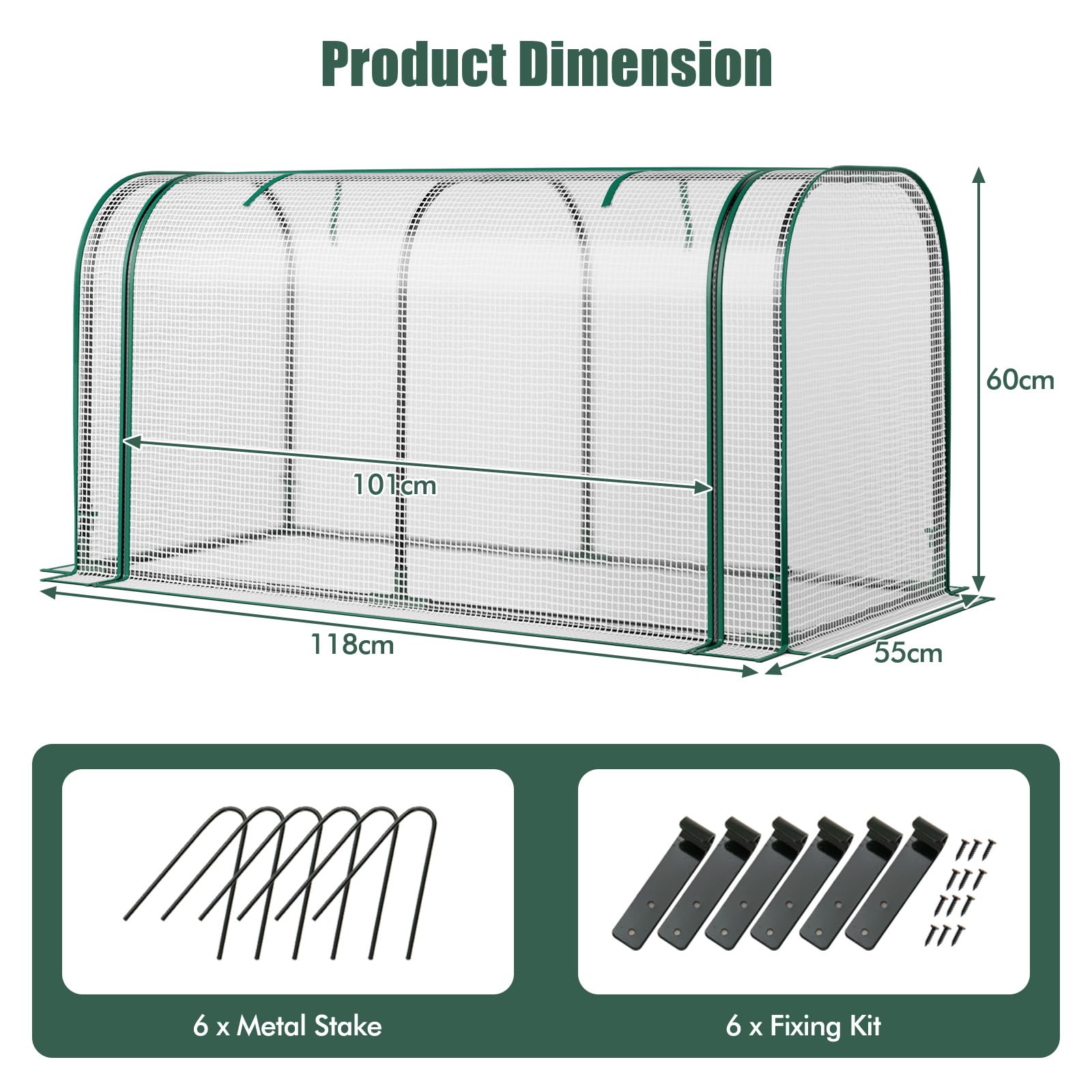 HOMASIS Serra da Giardino con Porta Avvolgibile a Cerniera, Serra da Balcone in PE e Struttura in Metallo, Copertura per Orto Rialzato per Protezione Piante, 118 x 55 x 60 cm (Trasparente)
