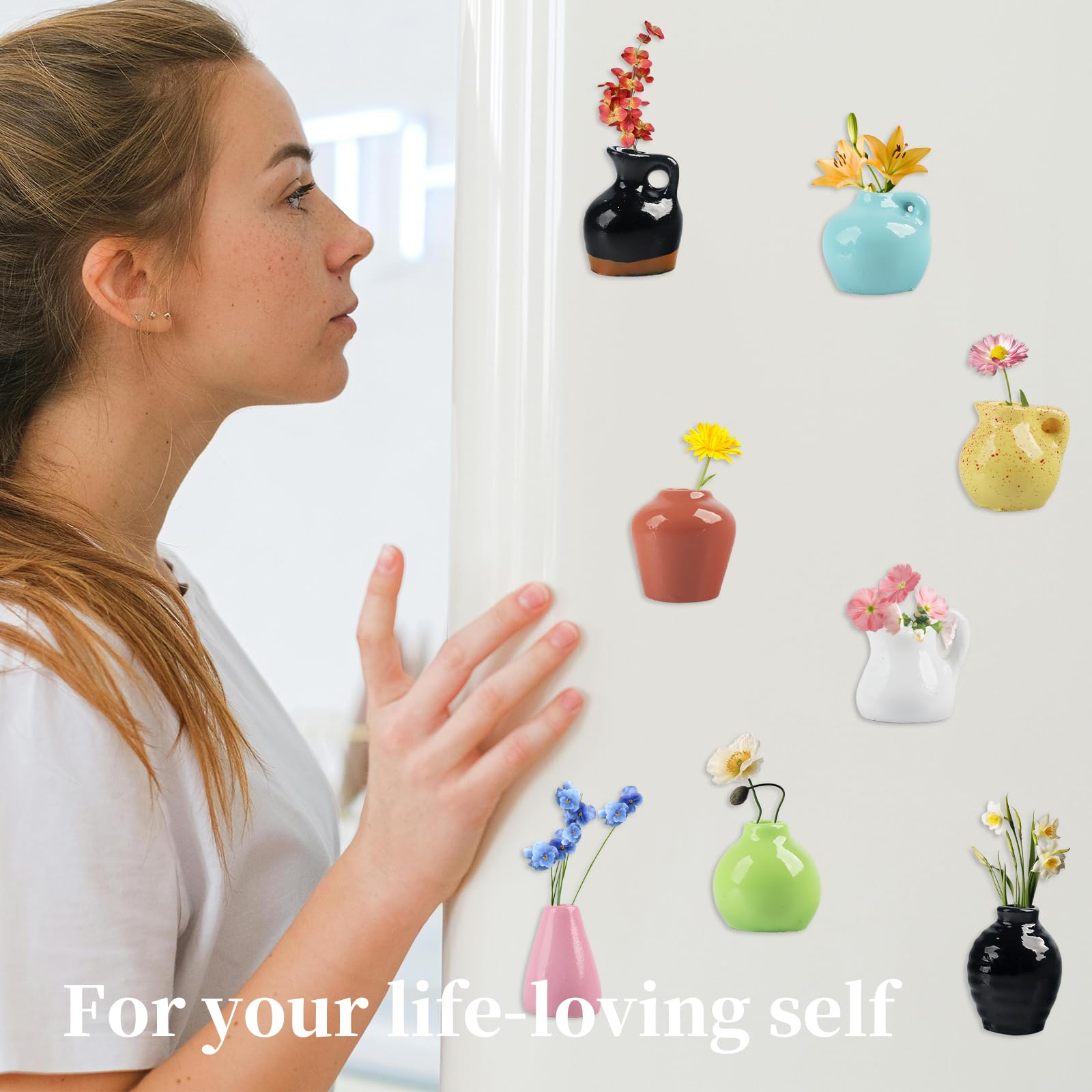 10 Mini Calamite Da Frigo A Forma Di Vaso In Ceramica 3D - Magnetini Decorativi Per Cucina, Ufficio, Armadietto (Senza Fiori) - 3