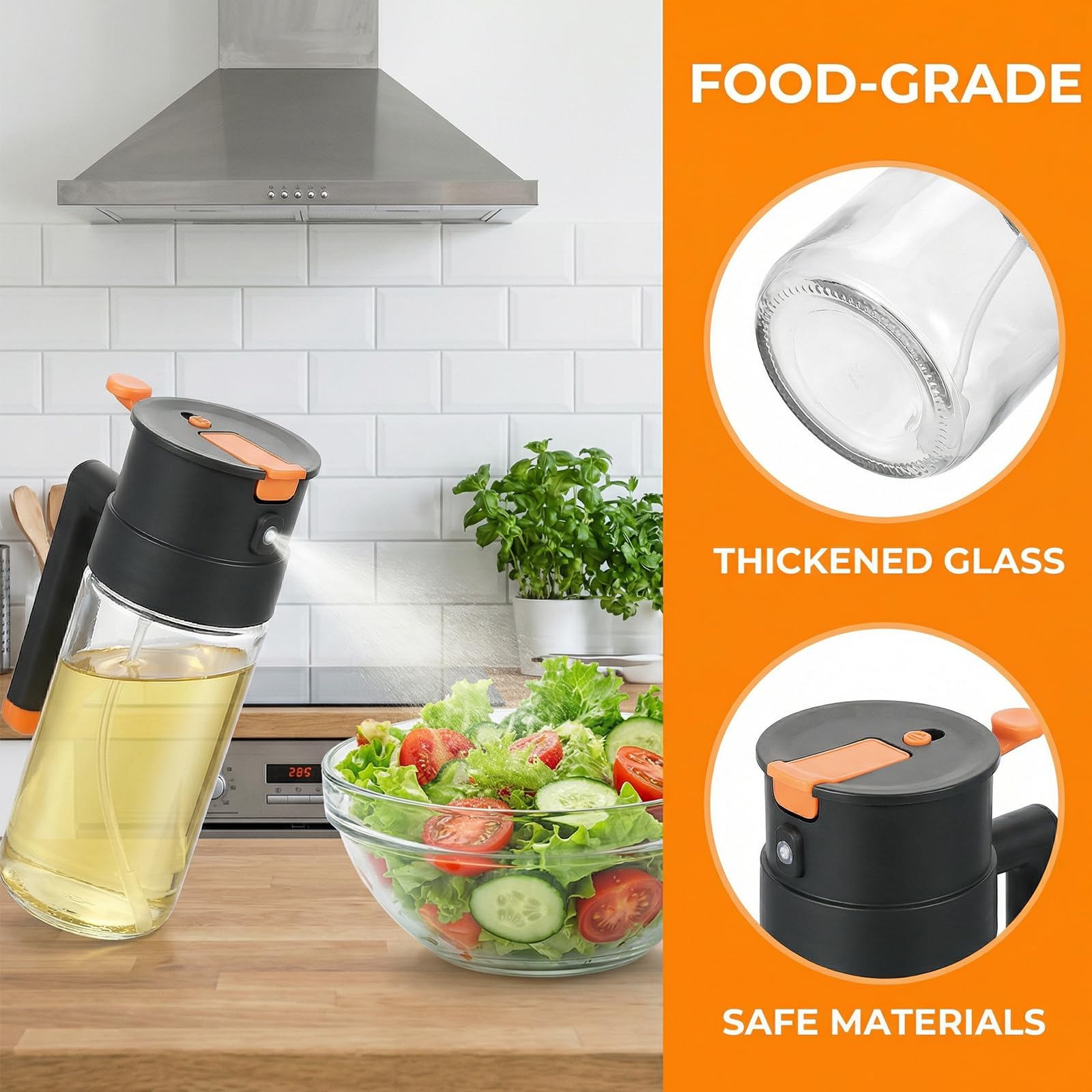 650ml Aceitera Spray Pulverizador, Pulverizador de Aceite Antigoteo de Cristal, Dispensador Aceite Spray 2 en 1, spray aceite air fryer para cocina, Cocinar, (marfil)