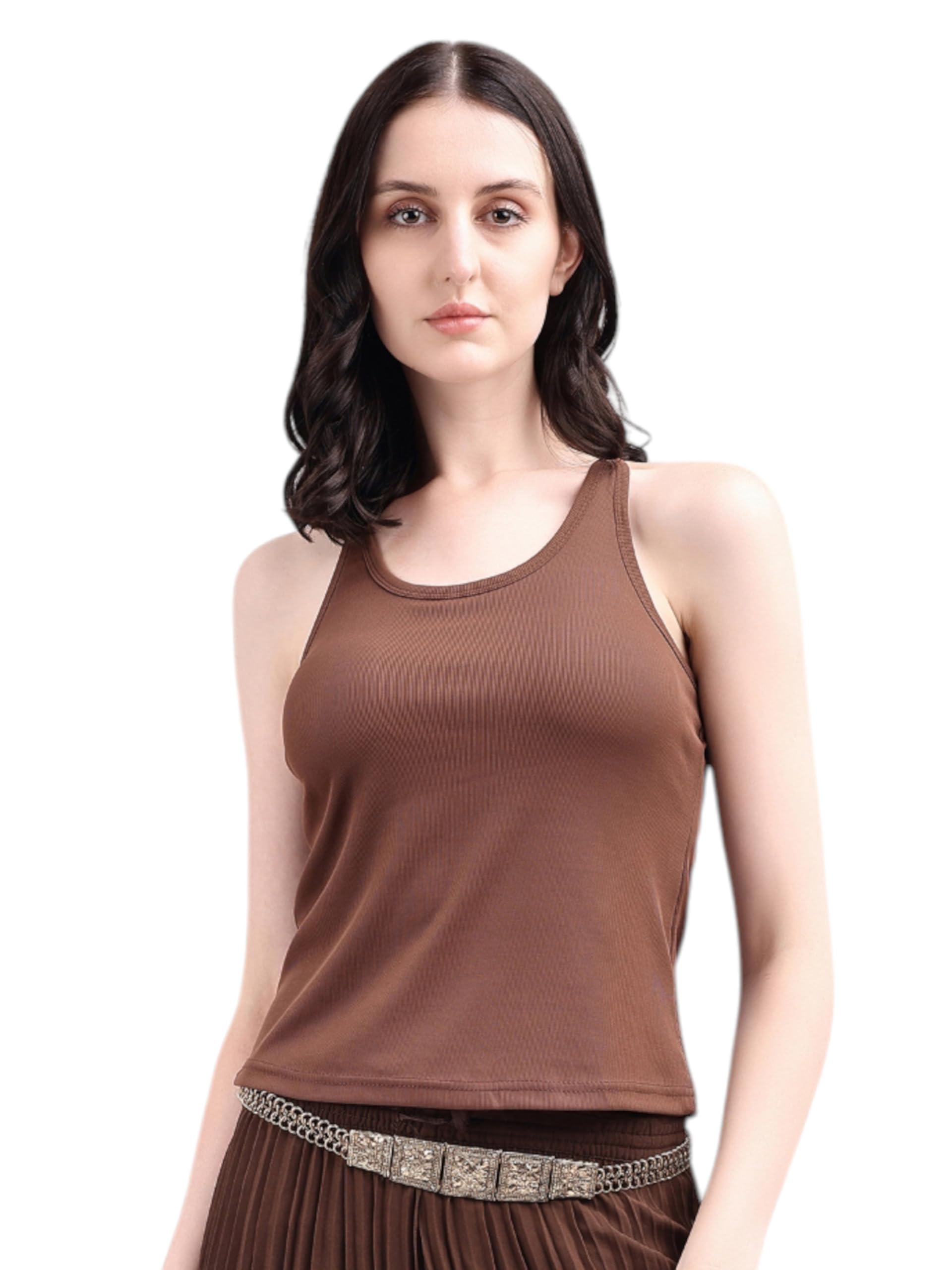 Padded Tank Tops for Women Camisole with Built-in Bra, Criss Cross Back Round Neck Ribbed Stretchable Slim Fit-picture-23