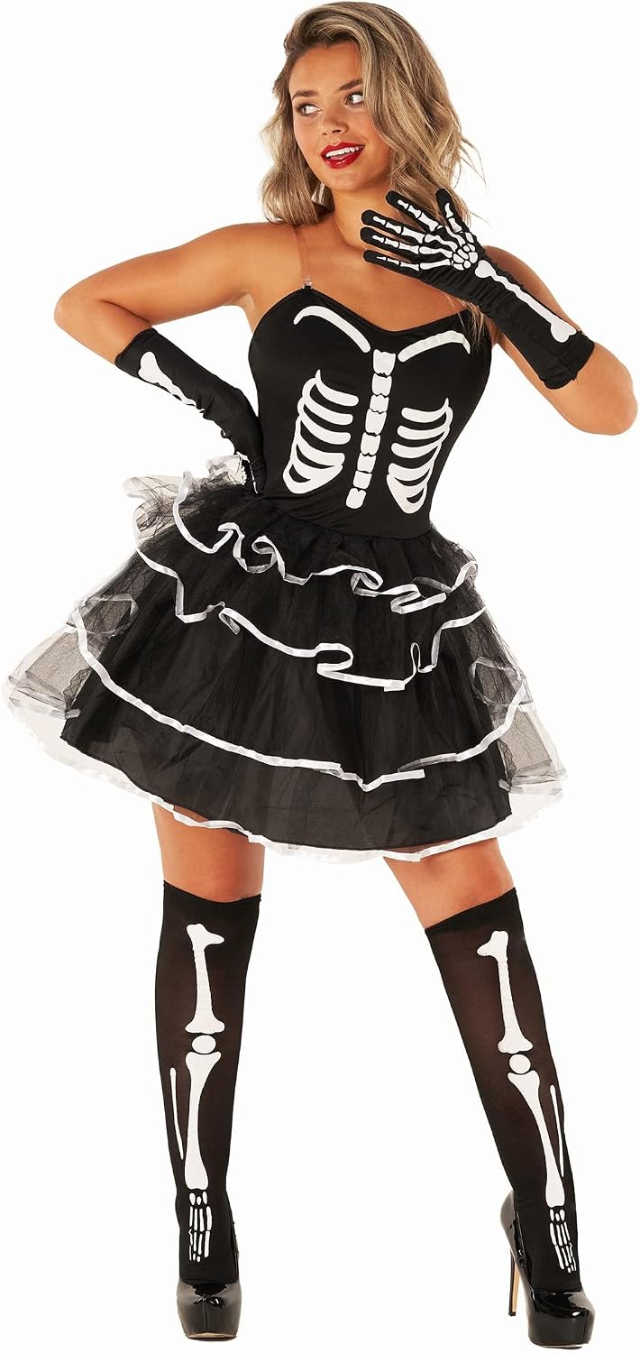 fun shack Adult Skeleton Costume Dress for Women, Skeleton Tutu Dress, Halloween Skeleton Outfit for Women